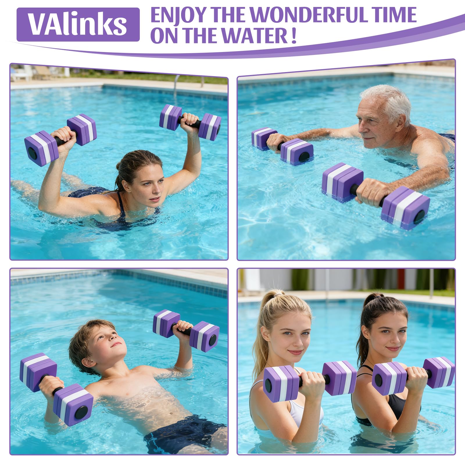 VAlinks Paquete de 2 mancuernas de ejercicio acuático, mancuernas de natación de espuma EVA de alta densidad para piscina, equipo de ejercicio acuático
