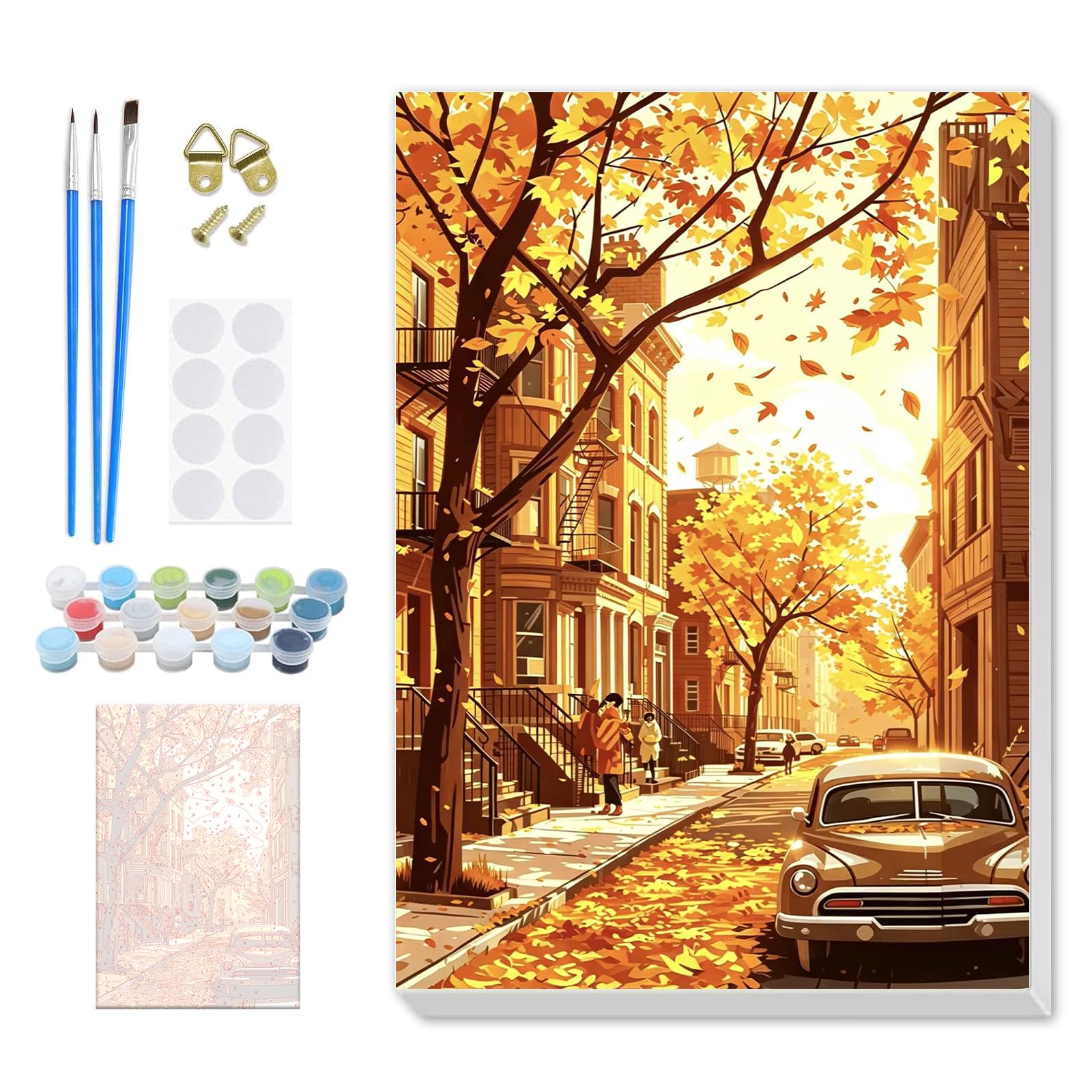 DOMROM City Paint by Numbers Kit for Adults Beginner, Fall City Street Adult Paint by Number Kits on Canvas, DIY Acrylic Oil Easy Painting by Numbers for Home Wall Decor 8X12 inch