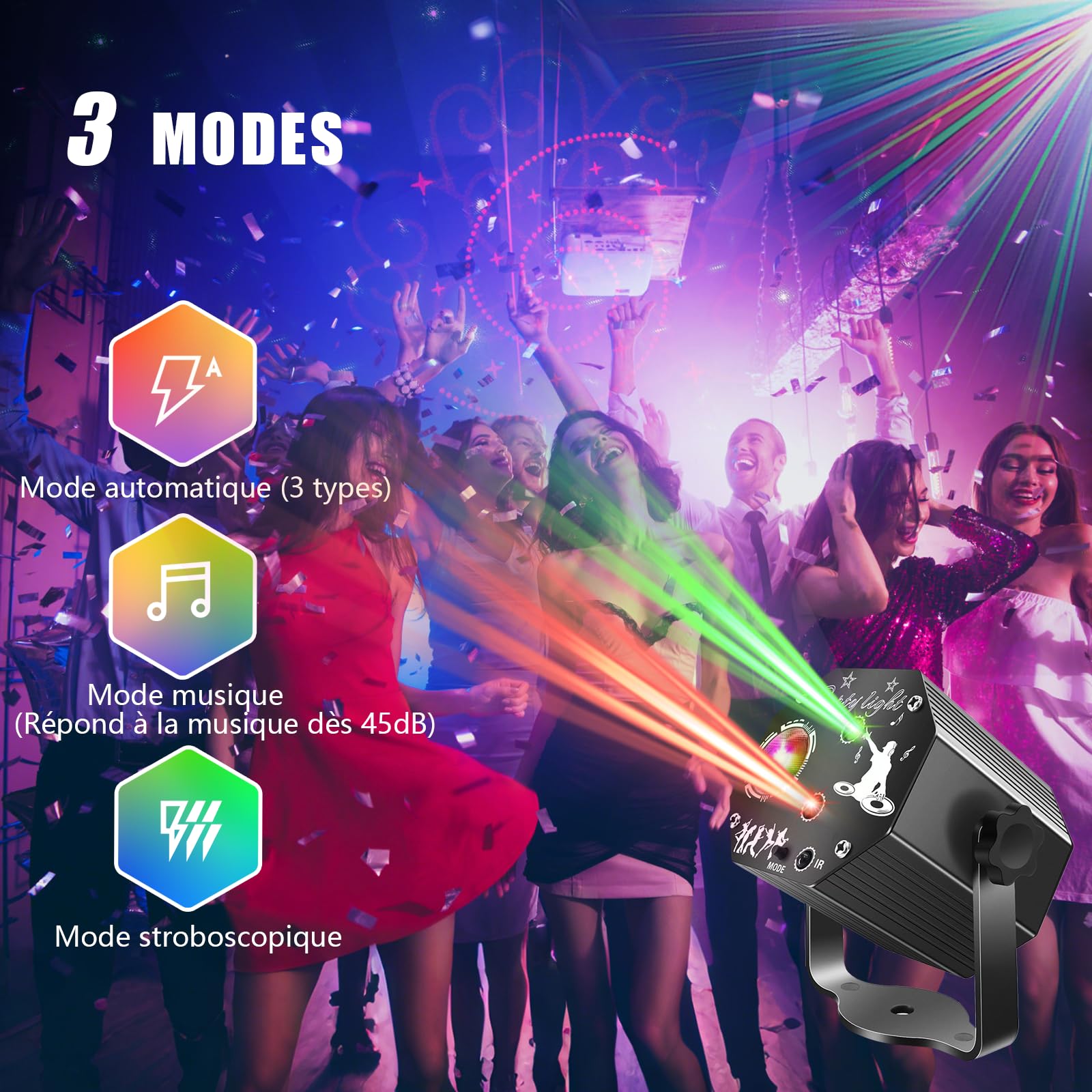 Tomshine 3-en-1 Mini Lumière de Fête, 72 Motifs, Lumière Disco RGB avec Télécommande et Contrôle Sonore, Stroboscope RGB, Boîtier en Aluminium Noir, Adapté pour Fêtes, Anniversaires, Scènes