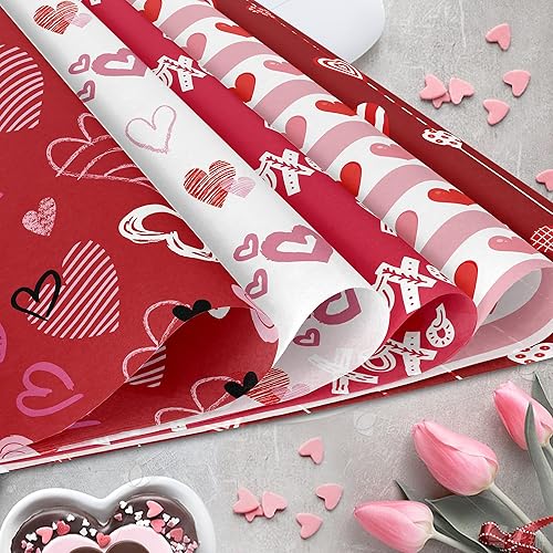 Miniatura 4 de Juego de 24 hojas de papel de patrón de San Valentín de 11.8 x 11.8 pulgadas, papel de manualidades rojo y rosa plegado plano para álbumes de