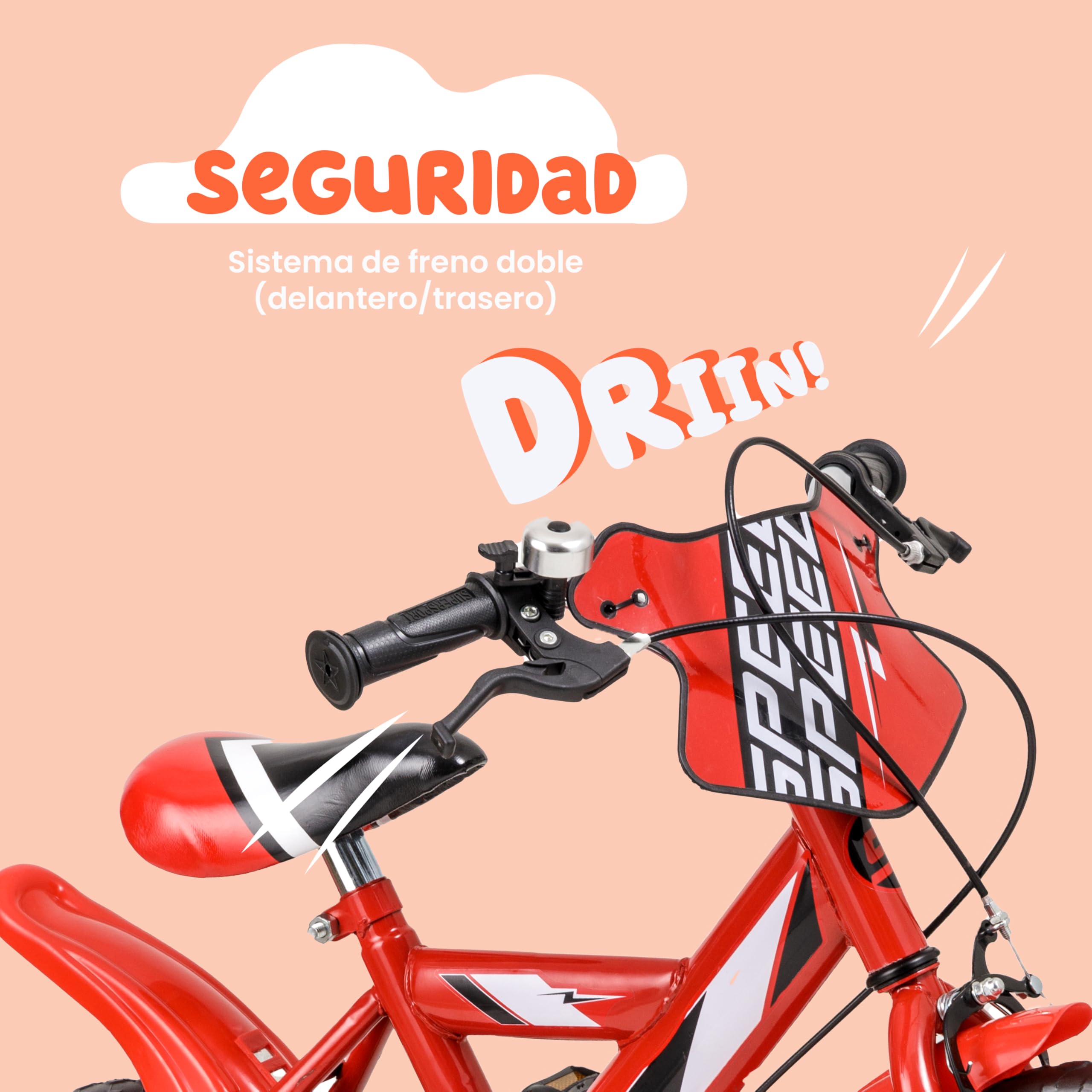 Baroni Toys Bicicleta roja para niño con ruedas incluidas, bicicleta deportiva para niños de acero, bicicleta para niños de 4 a 7 años, talla 12, 14 y 16 pulgadas