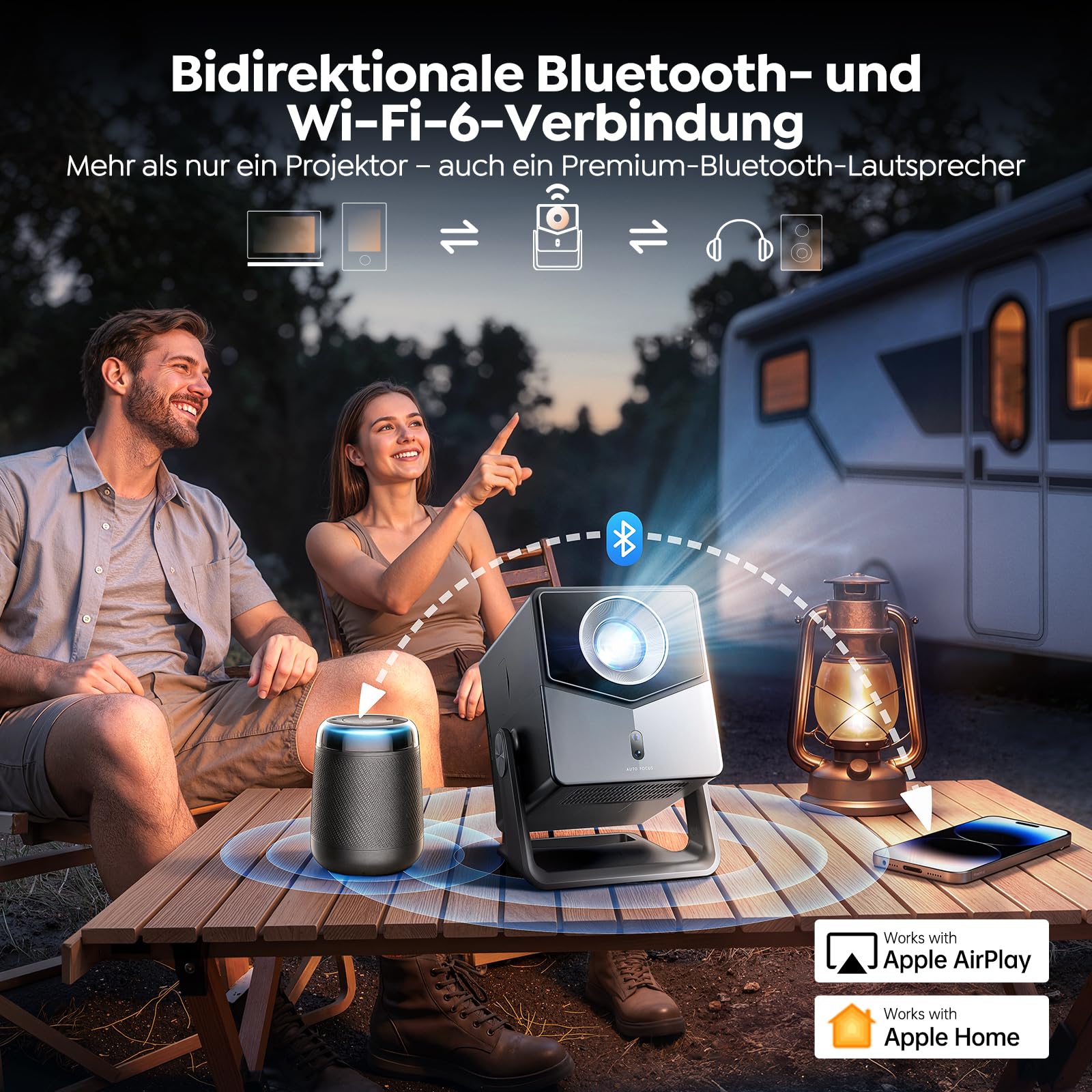 Beamer 4K [Schnellste VIDAA OS] Kompatibel mit Netflix & Dolby Audio, 1400ANSI 1080P Smart Beamer Heimkino Autofokus Trapezkorrektur, WiFi 6 & Bluetooth 5.4, 200°Drehbar Tragbarer Outdoor Projektor