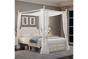 Keyluv Queen Upholstered Canopy Bed Frame: Create a Girly Bedroom Oasis