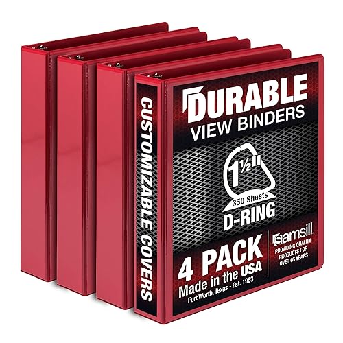 Vista 56 de Samsill Carpeta duradera de 3 anillos de 1 pulgada, fabricada en Estados Unidos, carpeta de anillos en D, cubierta transparente personalizable
