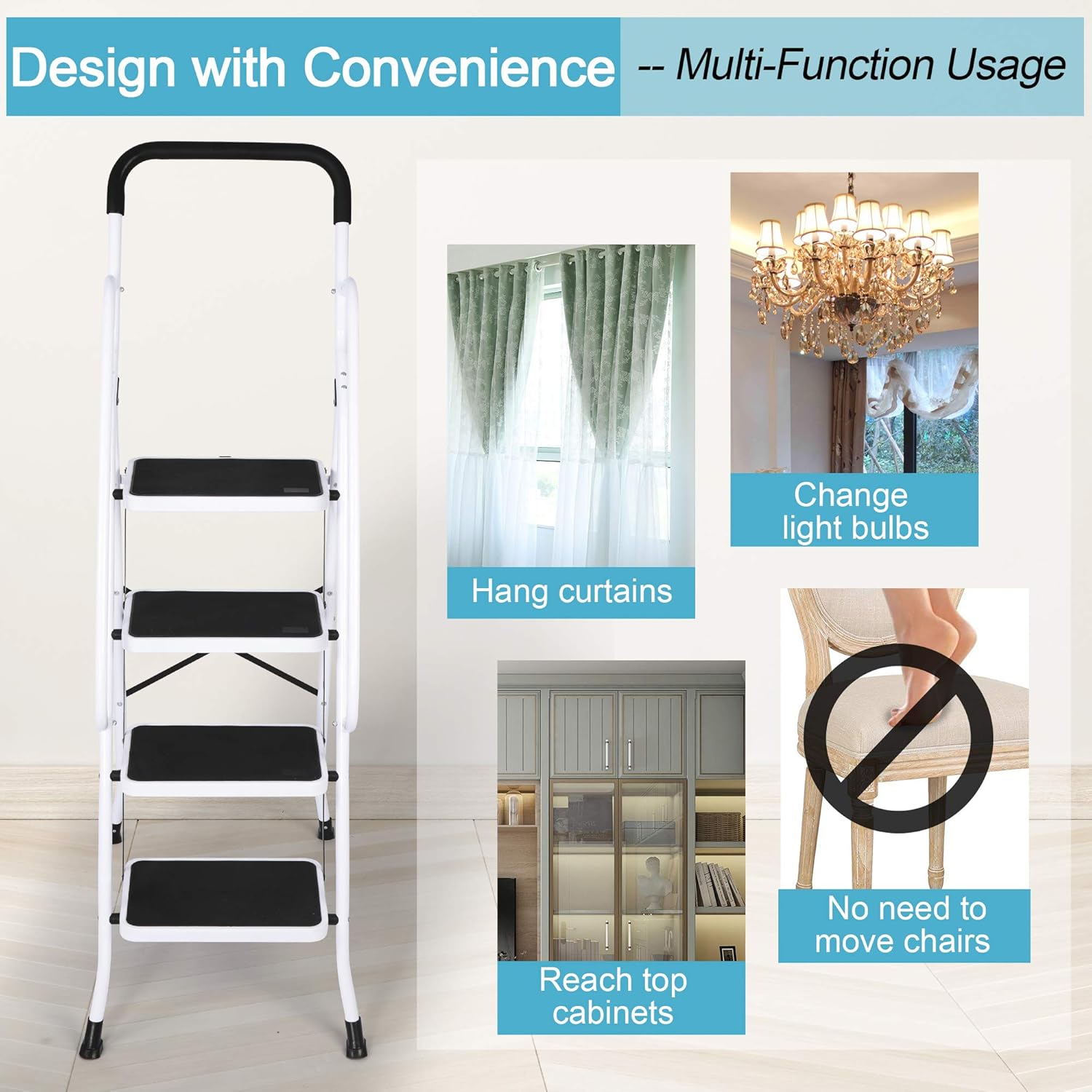 Get Discount 70% Price Stable 4 Step Ladder with Hand Grips Safety Ladders Holds 330 lbs Capacity, Upgraded One-Day Sale: Up to 60% Off Stable 4 Step Ladder with Hand Grips Safety Ladders Holds 330 lbs Capacity, Upgraded