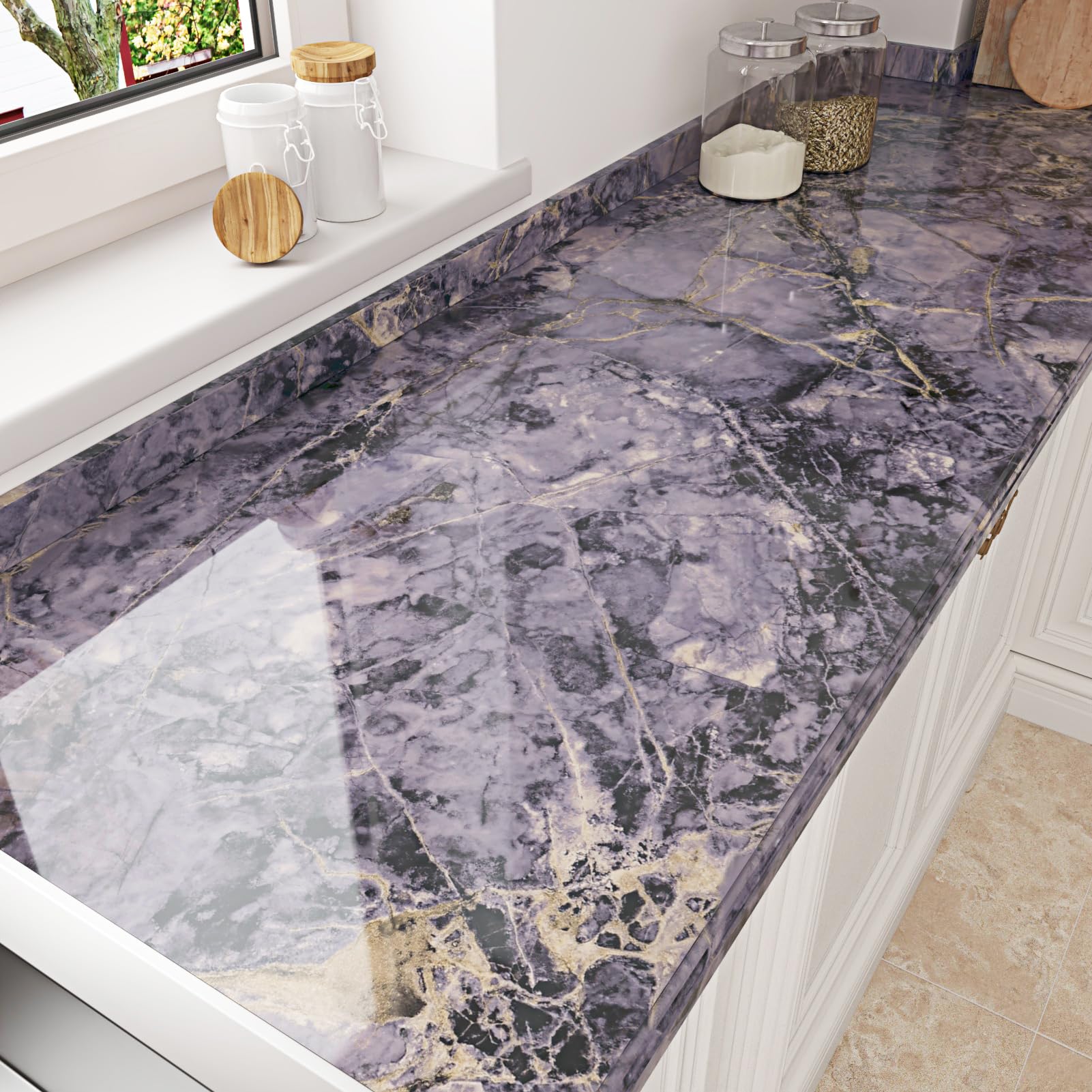 HotDecor Purple and Gold Marble Wallpaper Self Adhesive Vinyl Roll Kitchen Worktop Vinyl Wrap Furniture Contact Paper for Cupboard Kitchen Wallpaper Marble Effect Sticky Back Plastic Roll 60 x 300cm