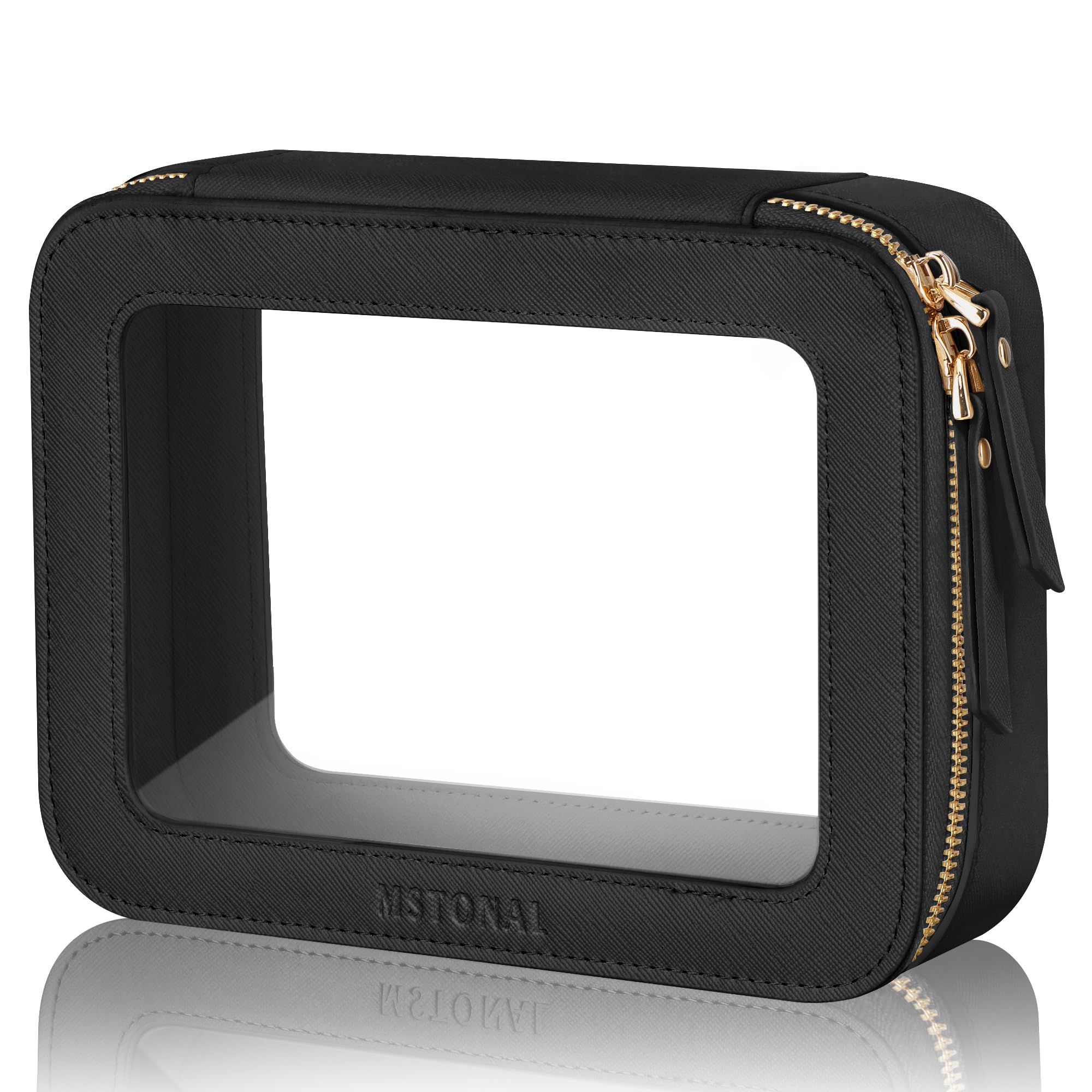 MSTONAL Clear Makeup Bag, Travel Toiletry Bag Cosmetic Case for Women, Waterproof Portable Make Up Skincare Pouch with Zipper, Compact Car Organizer