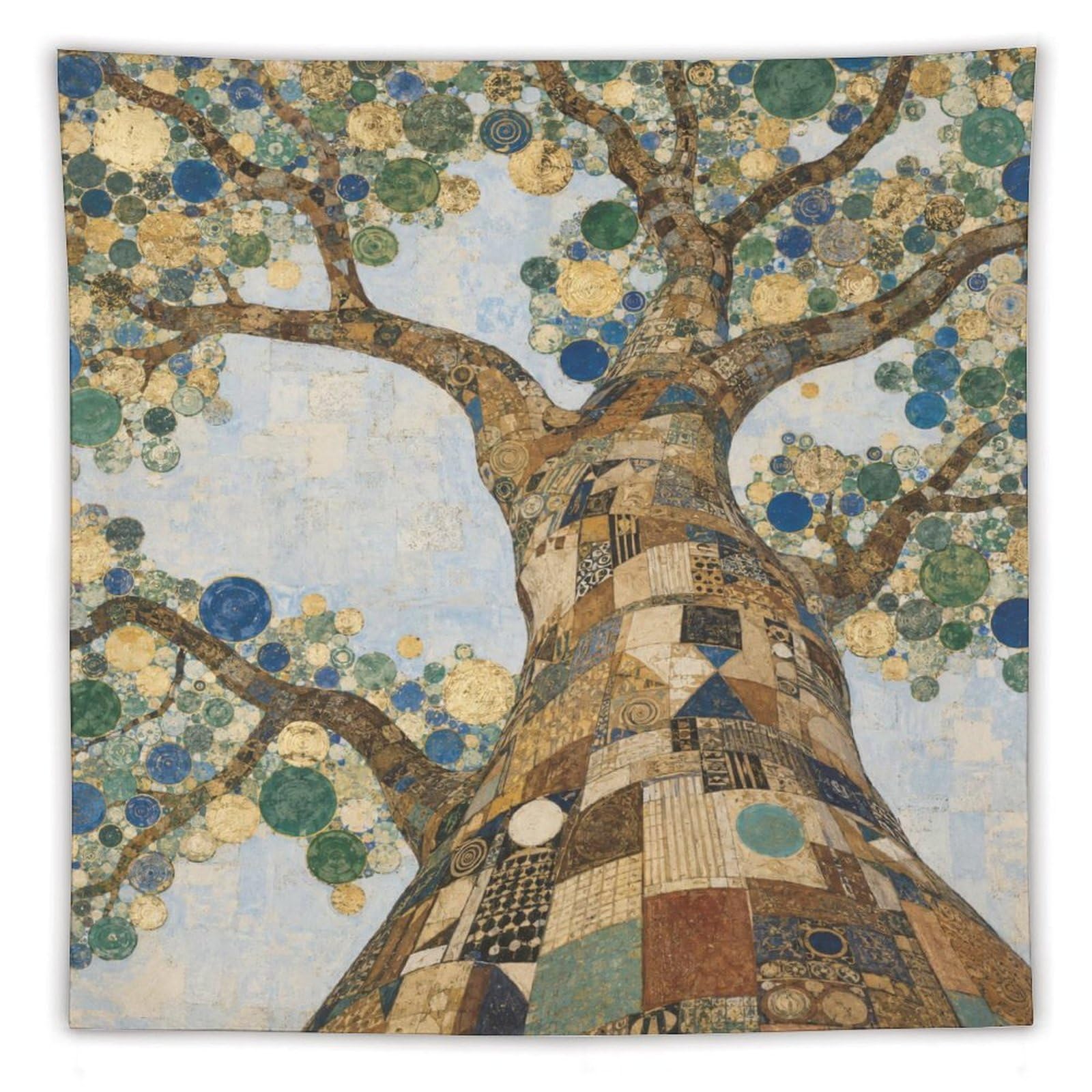 W7C8U2X3 Blue Dot Tree Wall Tapestry, Mosaic Style, Apartment