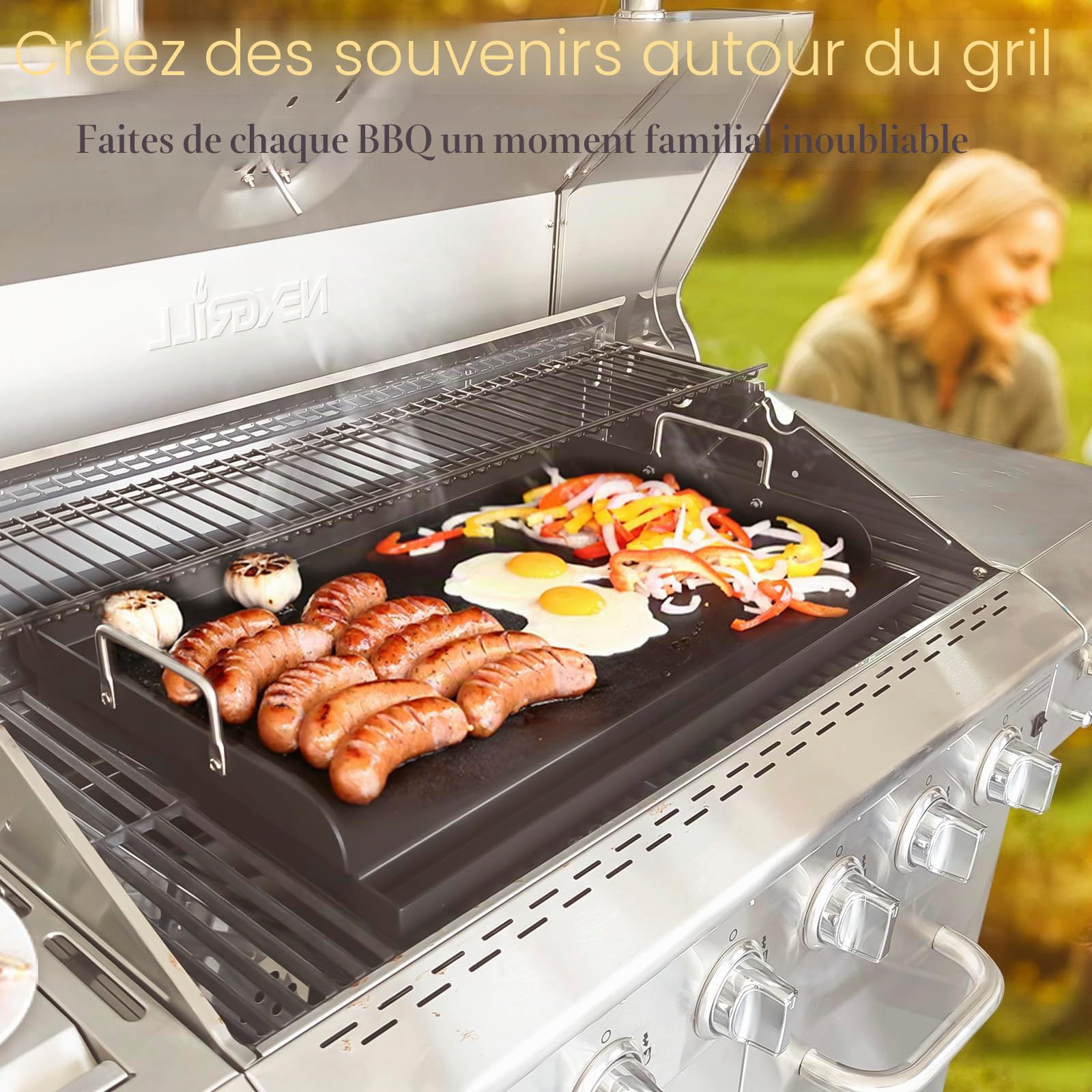GFTIME Plancha en téflon 63 x 41 cm plaque supérieure plate universelle pour barbecue gaz charbon