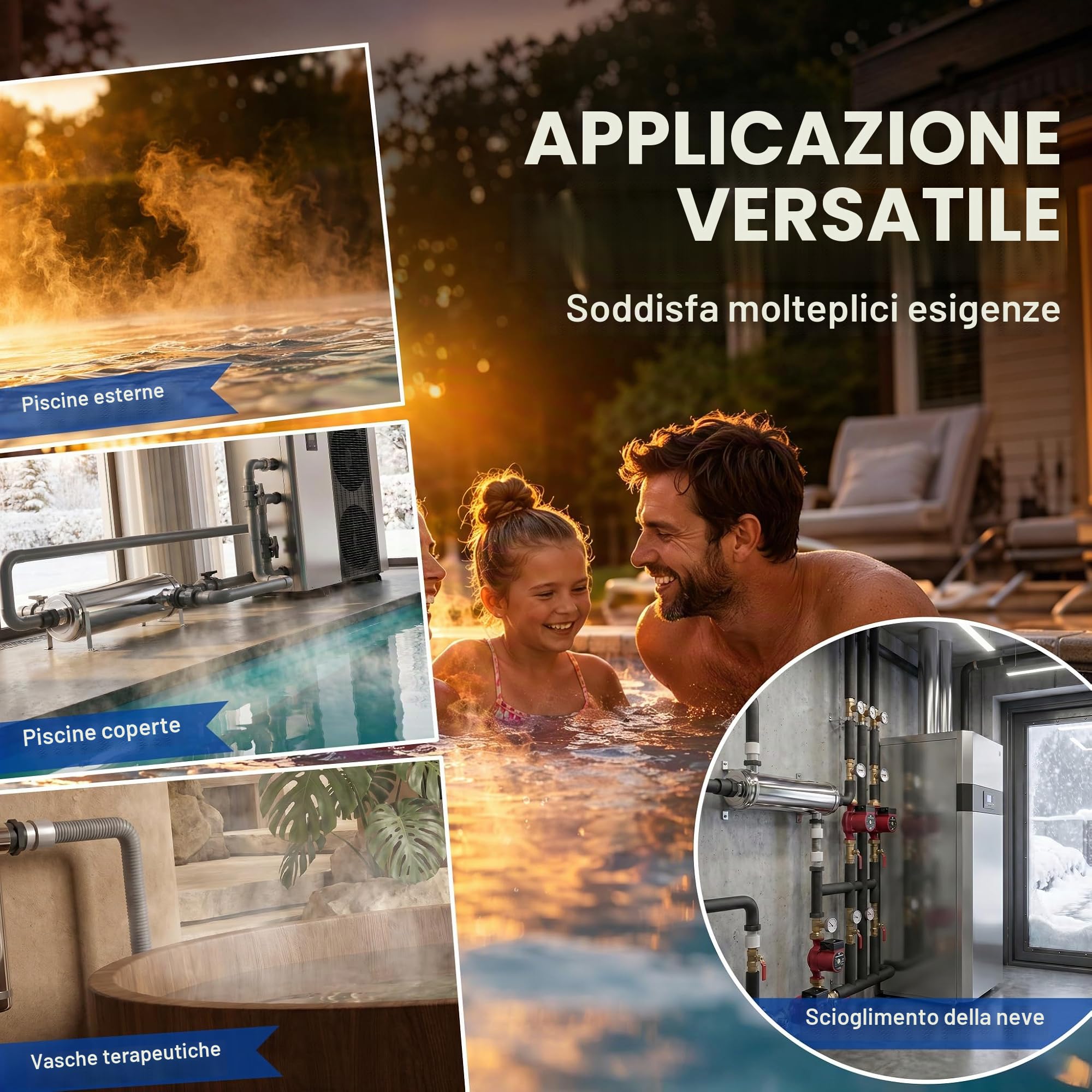 YRHome Scambiatore di calore per piscina in acciaio inox da 40 kW (136000 BTU/h), versione senza corrente, efficiente riscaldamento per piscina privata, spa, laghetti da massaggio e piscine termali