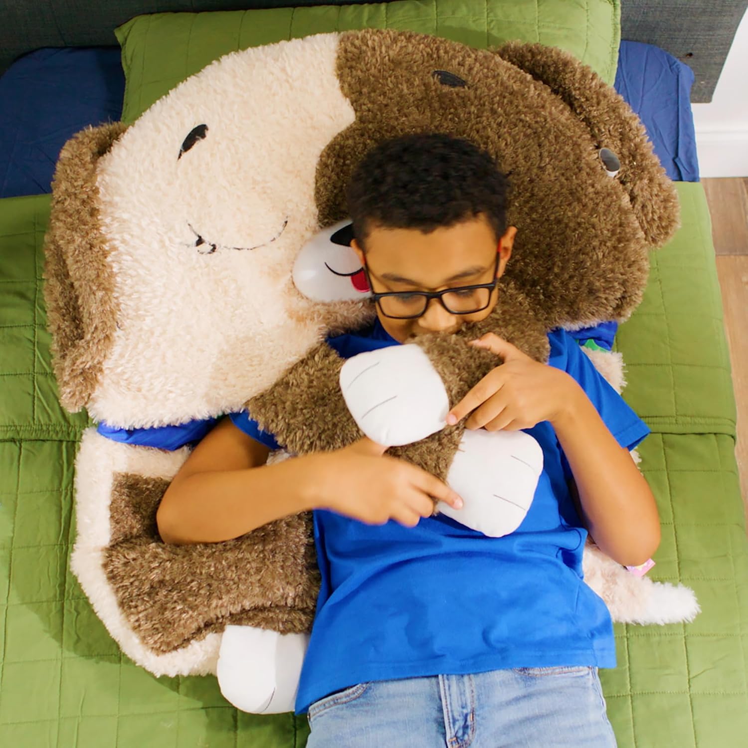 Happy Nappers: S4 Pillow & Sleepy Sack: Large - Brown Dog - 66 x 30, 2-in-1: Plush Animal Opens to Sleeping Bag, Soft Play & Nap Character, Kids 3+