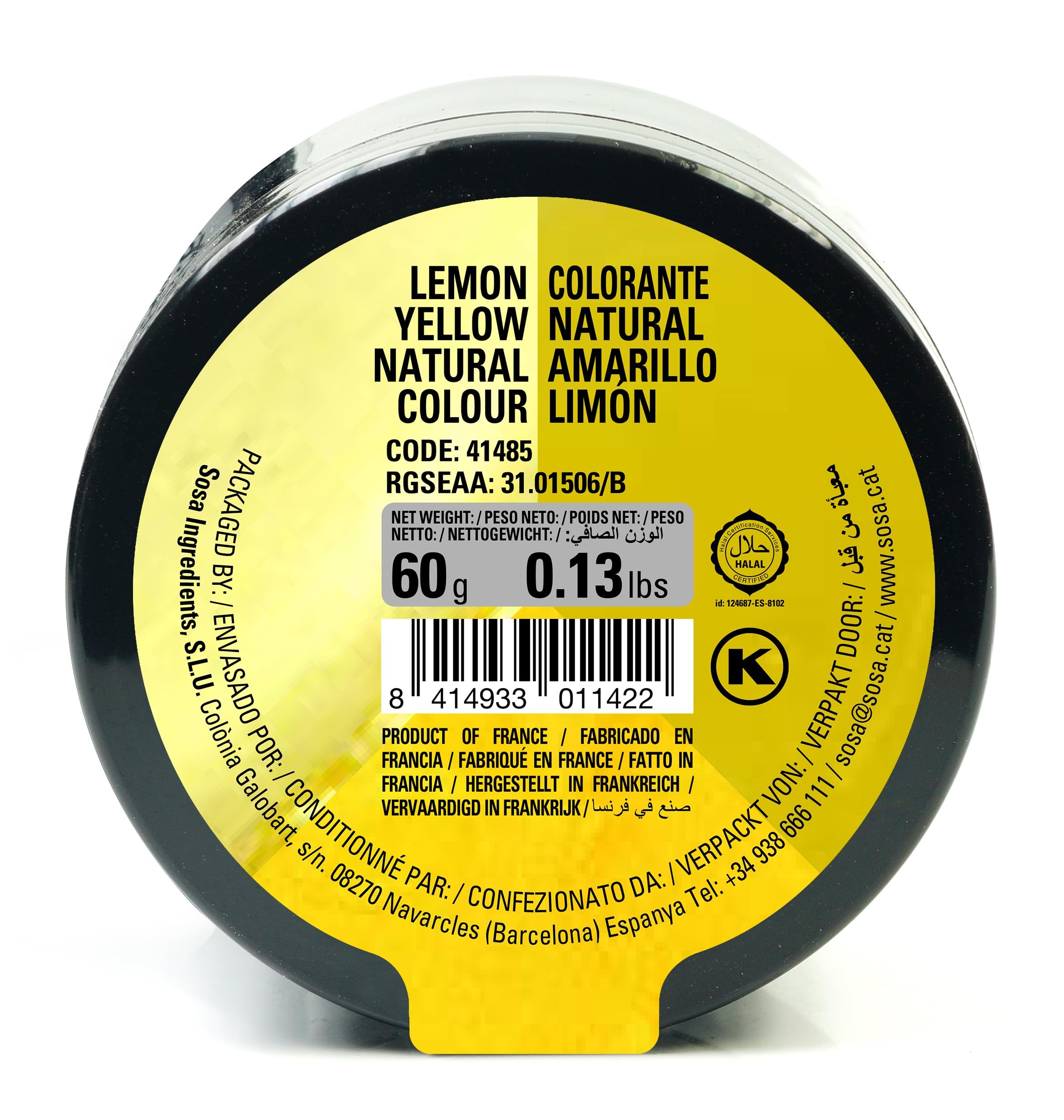 Sosa - Colorant naturel jaune citron en poudre soluble dans l'eau - idéal pour la pâtisserie - (60g),