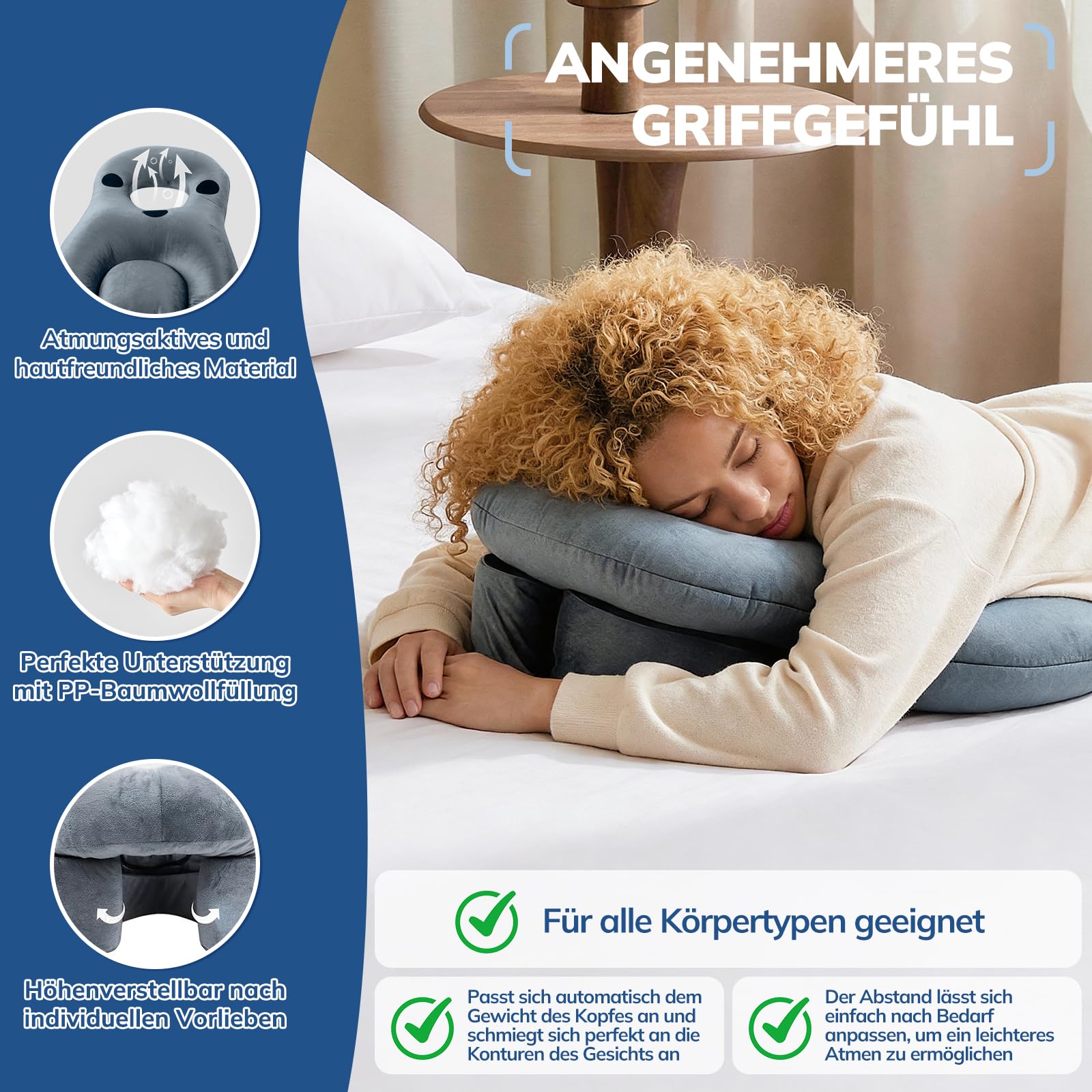 Bauchschläferkissen mit Kopfloch, Face Down Recovery Pillow für Retina- & Augen-OP, Vitrektomie & BBL Erholung, erhöhtes Keilkissen mit Atemöffnung, weicher Flanell & Samtfüllung für Bauchlage