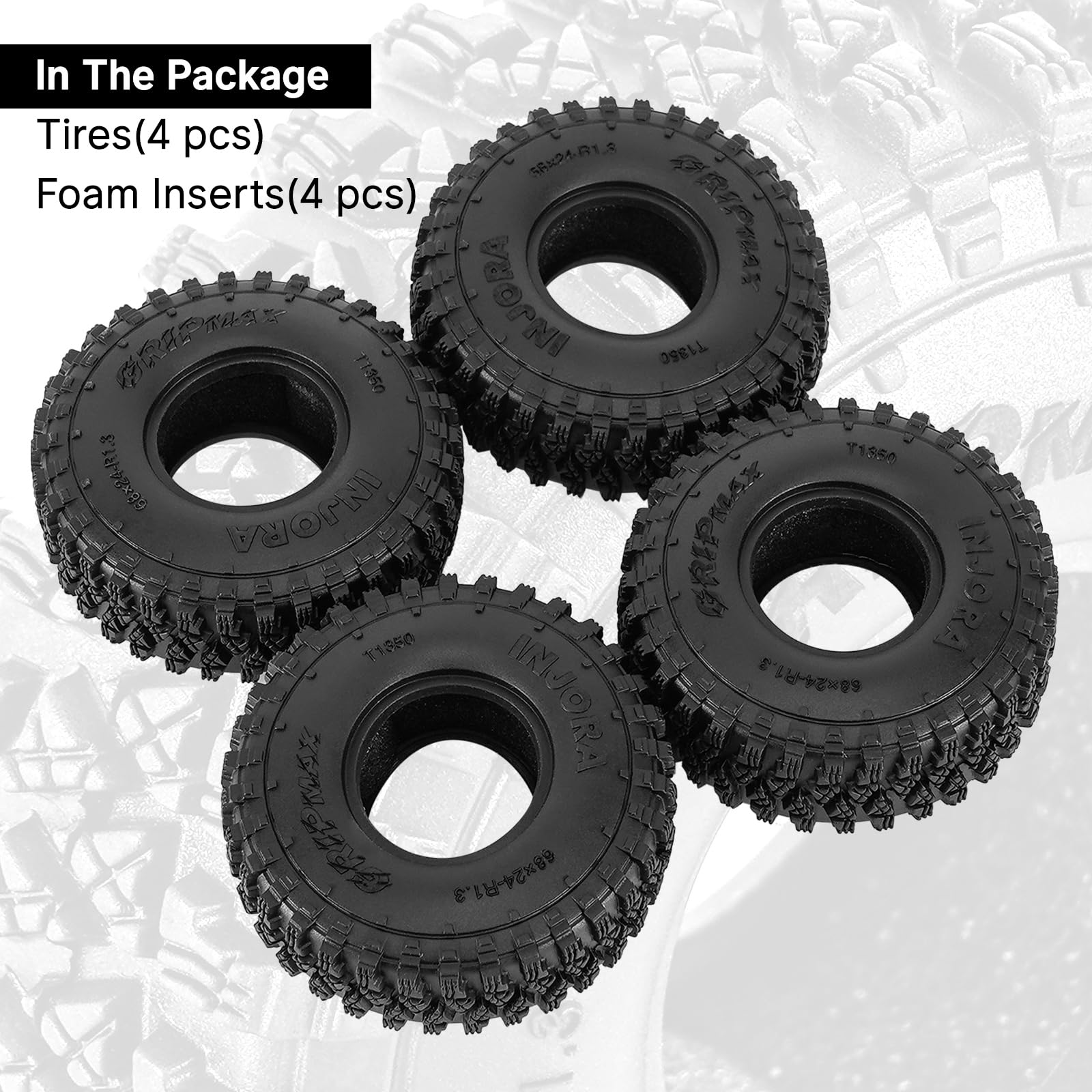 INJORA Opona 1,3" S4 68 * 24 mm do TRX4M SCX24 1/18 1/24 RC Crawler Upgrade (T1350)