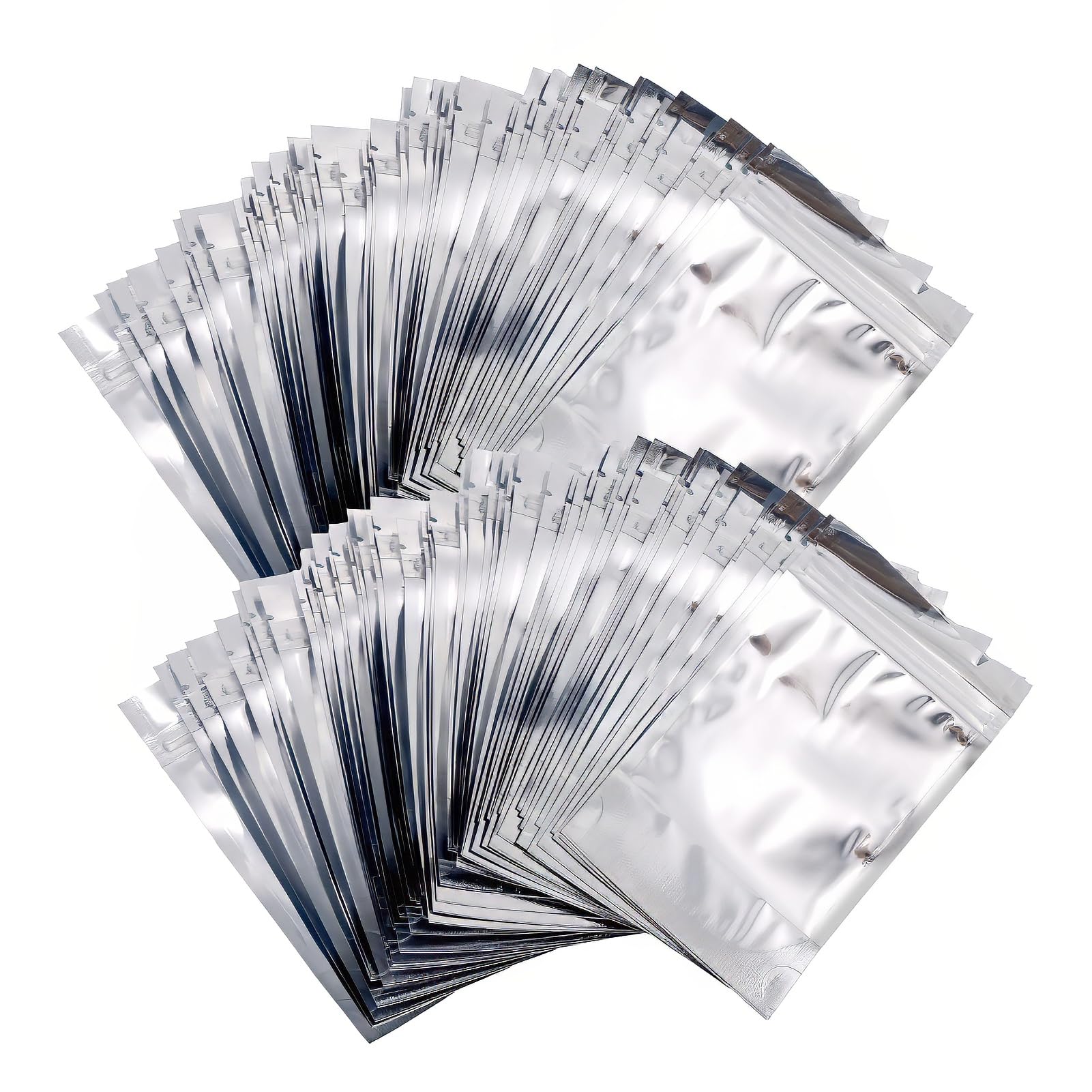 Ellbest 100Pcs Resealable Aluminum Mylar Foil Plastic Bags, Clear Silver Storage Bags, Airtight Zipper Lock Stand Up Pouch Bag for Beans Coffee Cookie
