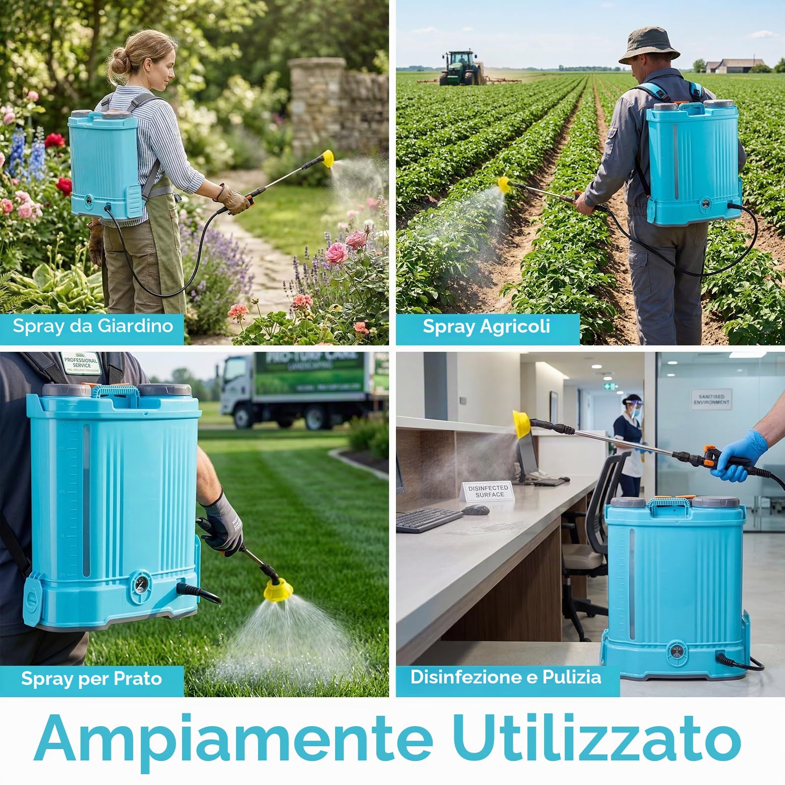 Giardino 16L a Batteria da Spalla 16L, Pompa Irroratrice a Batteria Compatibile con Makita 18V Batterie, Pompa Irroratrice Velocità Regolabile, Ugelli Sostituibili, per Giardino/Prato/Orto