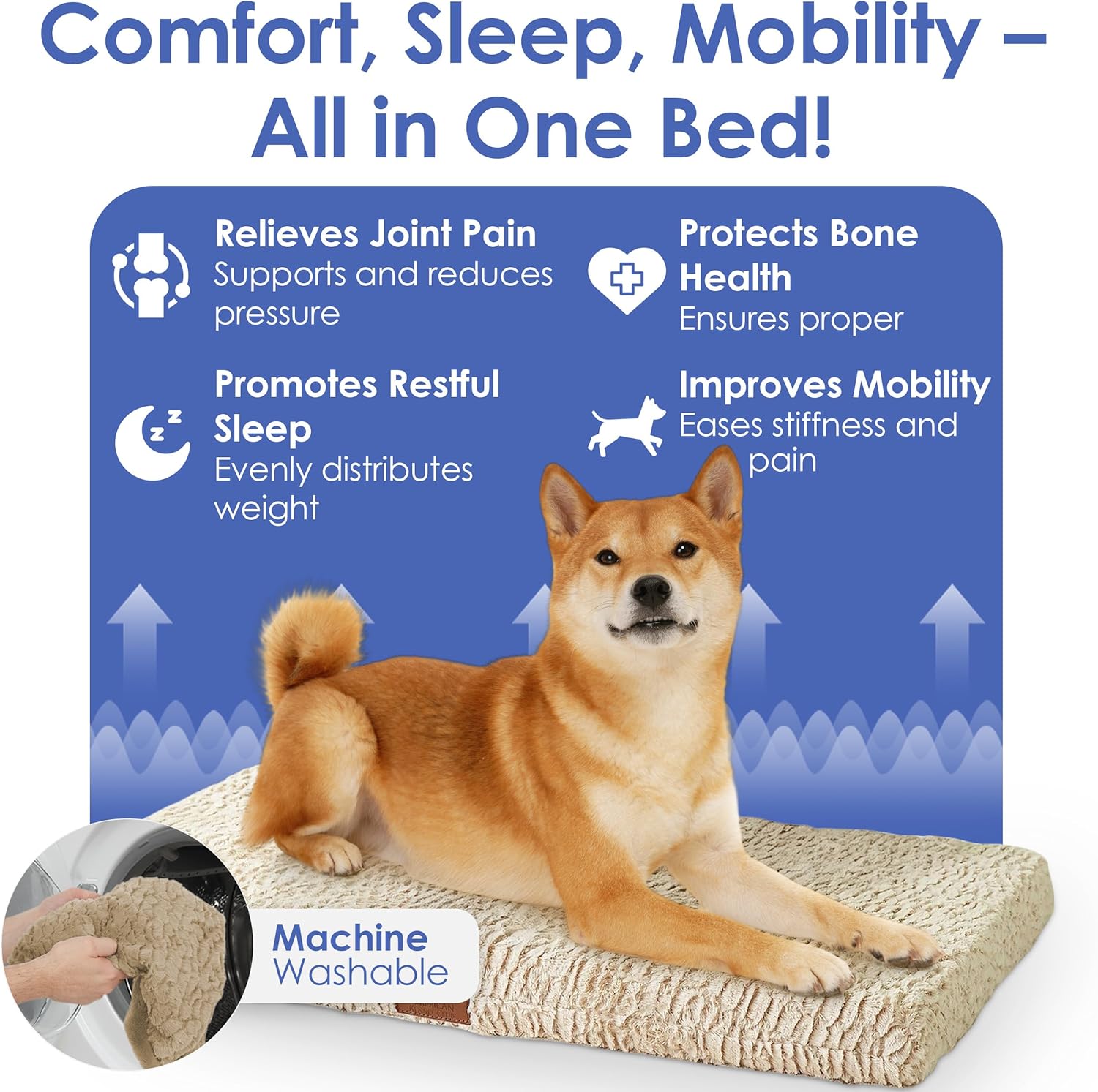 American Kennel Club Orthopedic Memory Foam Dog Crate Bed, Egg Crate Foam, Washable Cover, Non-Skid Bottom, Relieves Joint Pain, Breathable, Durable, 36x23, Tan