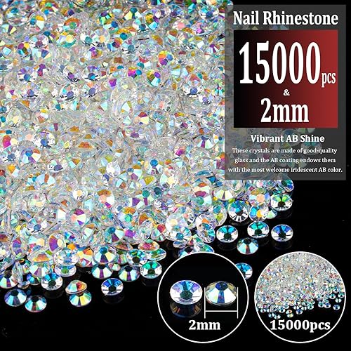 Miniatura 2 de 15000 diamantes de imitación de resina de 0.079 pulgadas a granel, transparentes AB con parte trasera plana, diamantes de imitación redondos de