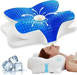 EUCIOR Almofadas de gel refrescantes para pescoço e ombro, travesseiro cervical para dormir confortavelmente, almofadas ergonômicas de espuma viscoelástica de contorno inodoro para dormir de estômago