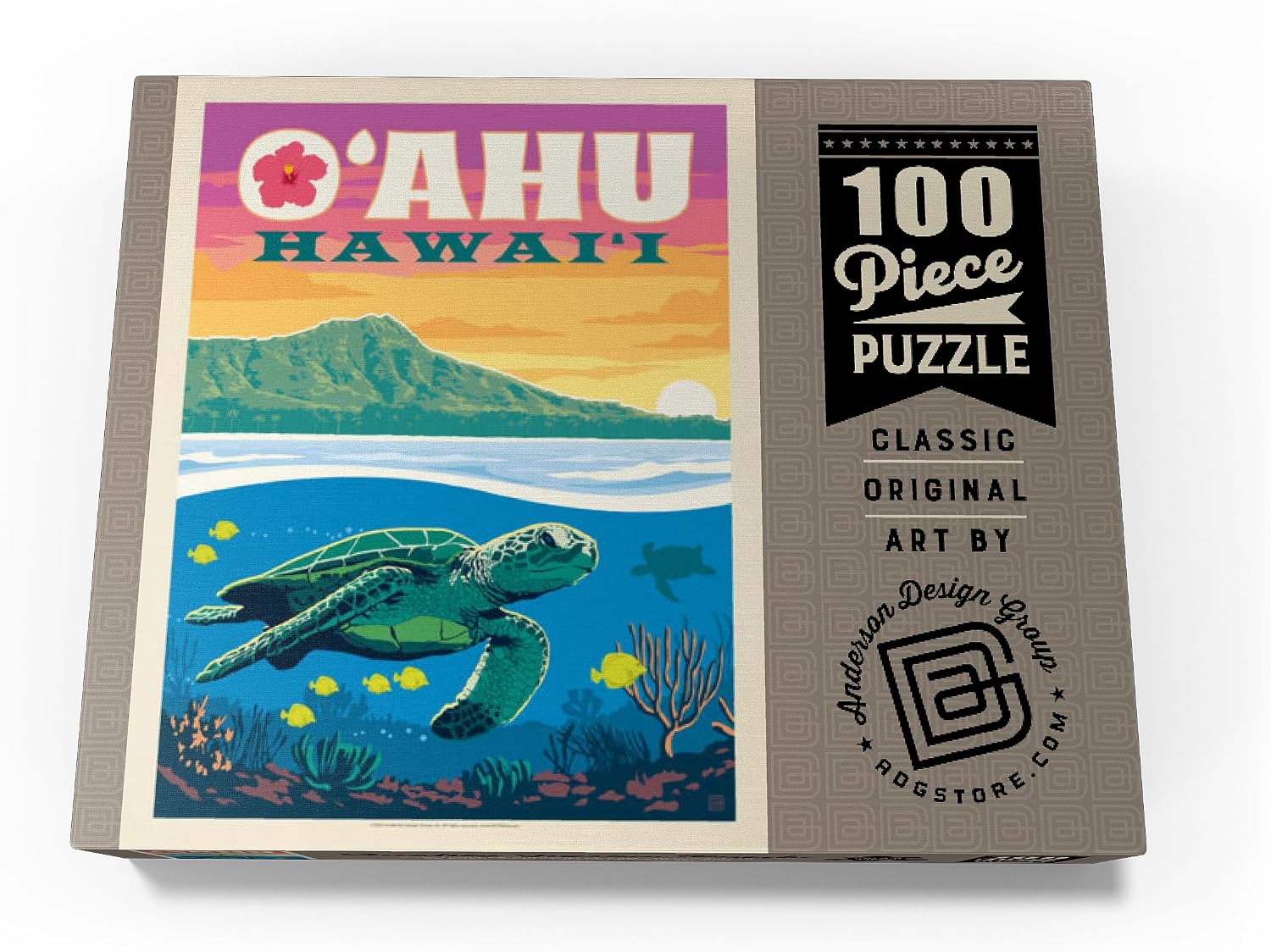 MyPuzzle Hawaii: O'ahu (Sea Turtle), Vintage Poster - Premium 100 Piece Jigsaw Puzzle for Adults