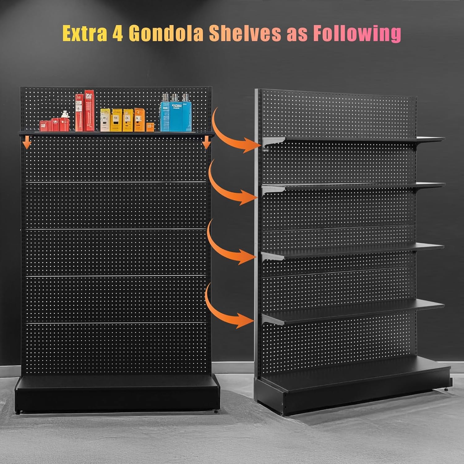 Eastern Tree Pegboard Display Stand, 4x6.5 Feet Gondola Retail Shelving Wall Display for Convenient Grocery Office Supply or Retail Stores, Standing Peg Board Display Rack with 30 Hooks, No 4 Shelves