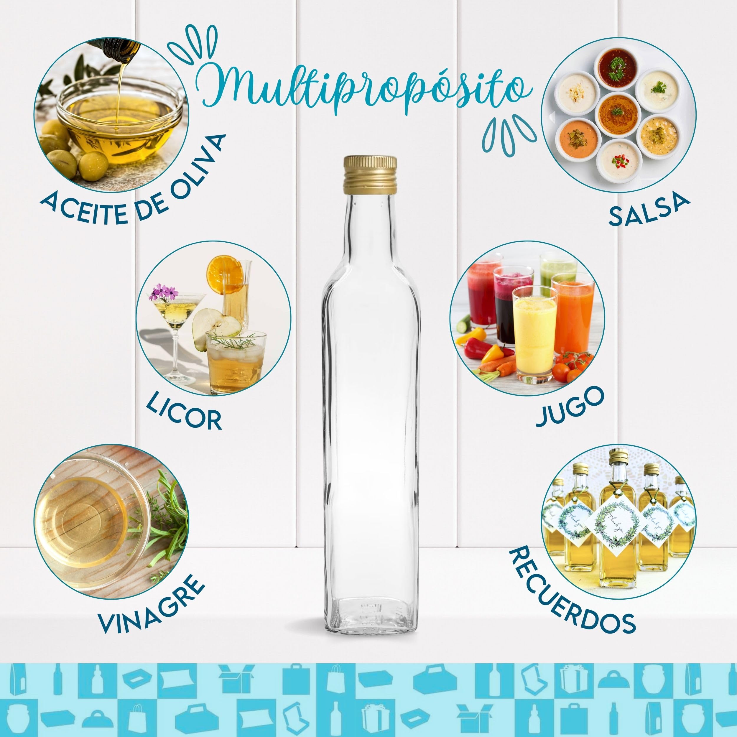 Espirito Rebelde 20 Botellas de Cristal 500ml con Tapón de Rosca Dorado - Aceite de Oliva, Vinagre, Alcohol, Salsas - Aceitera de Cristal
