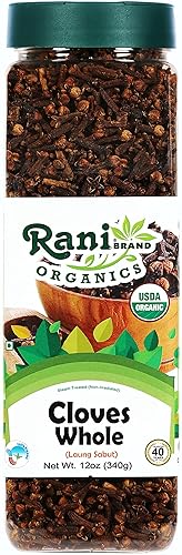Rani Organic Cloves Whole Laung Sabut Tarro de PET de 12 onzas 1199oz ideal para alimentos té bolas de pomandro y popurrí totalmente natural vegano