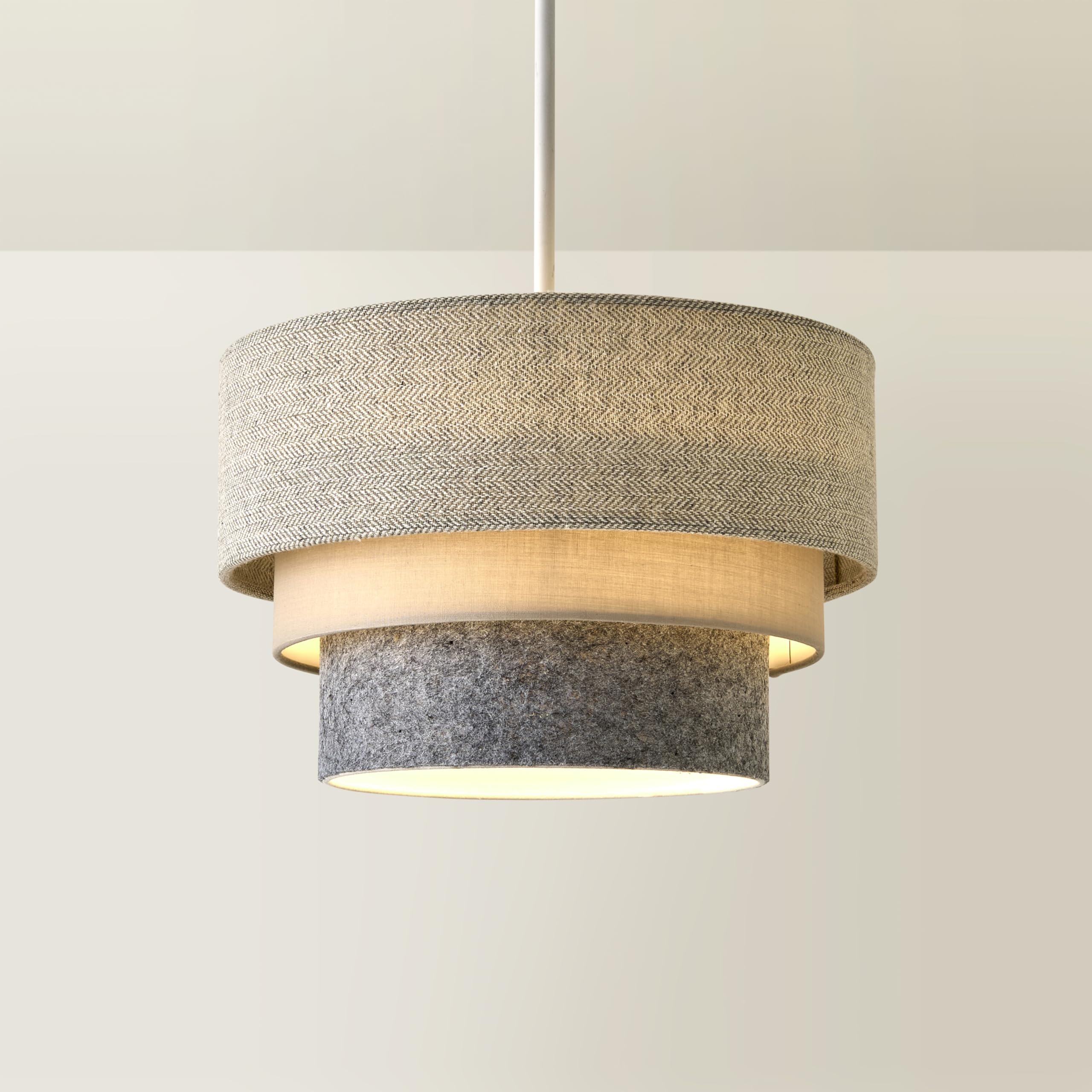 MiniSun | Round Modern 3 Tier Fabric Ceiling Pendant Light Shade in Herringbone | Pendant Lights, Home Décor & Improvement Essential | Includes 10W GLS Bulb | 30cm Shade Width