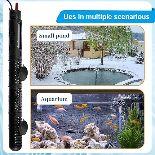Miniatura 7 de VIHOSE Calentador de estanque para exteriores de 300 W, 3 unidades, calentador de tanque sumergible pequeño para estanques pequeños al aire libre,
