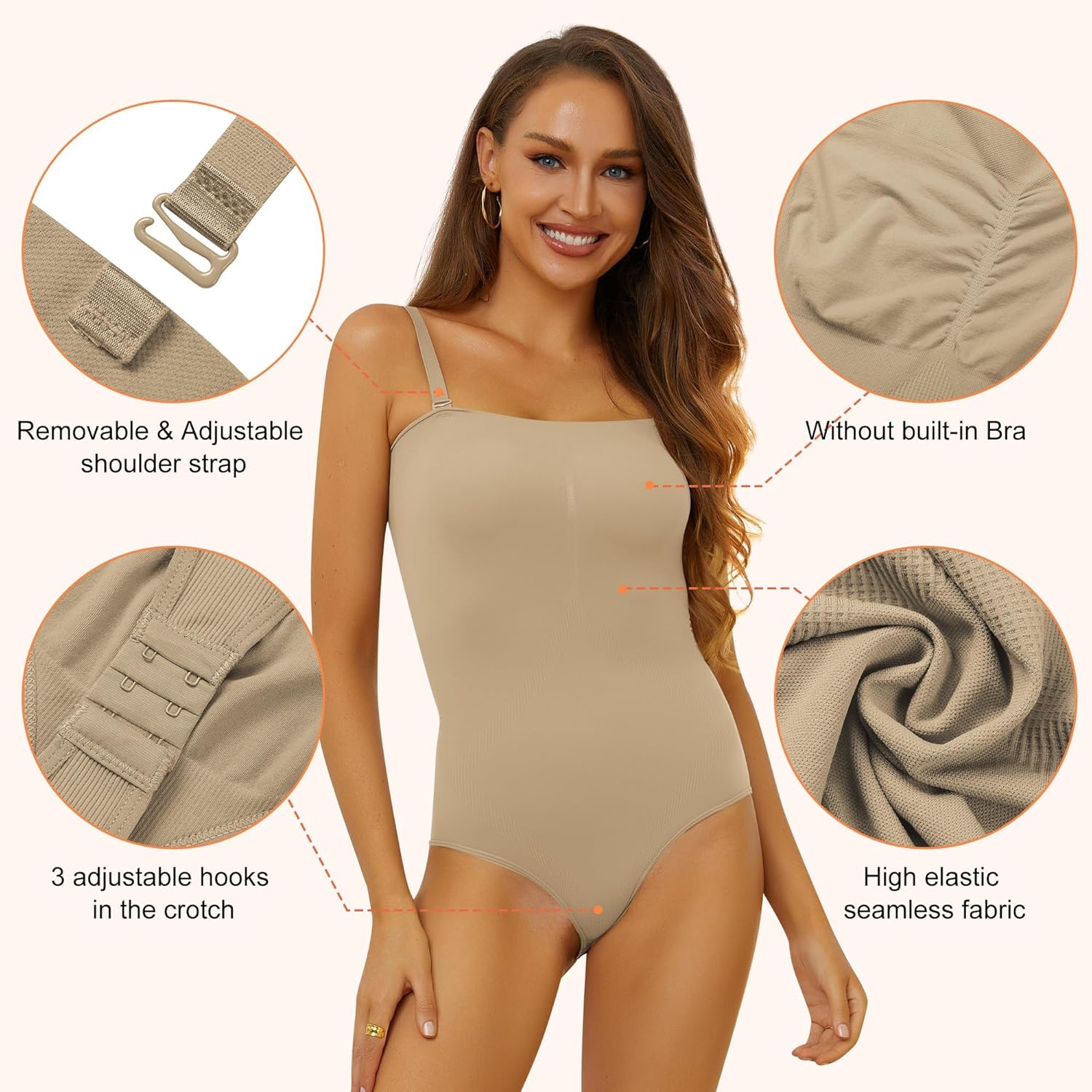 HOMETA Strapless Bodysuit for Women Tummy Control Shapewear Seamless Thong Body Shaper Tank Top - Image 4