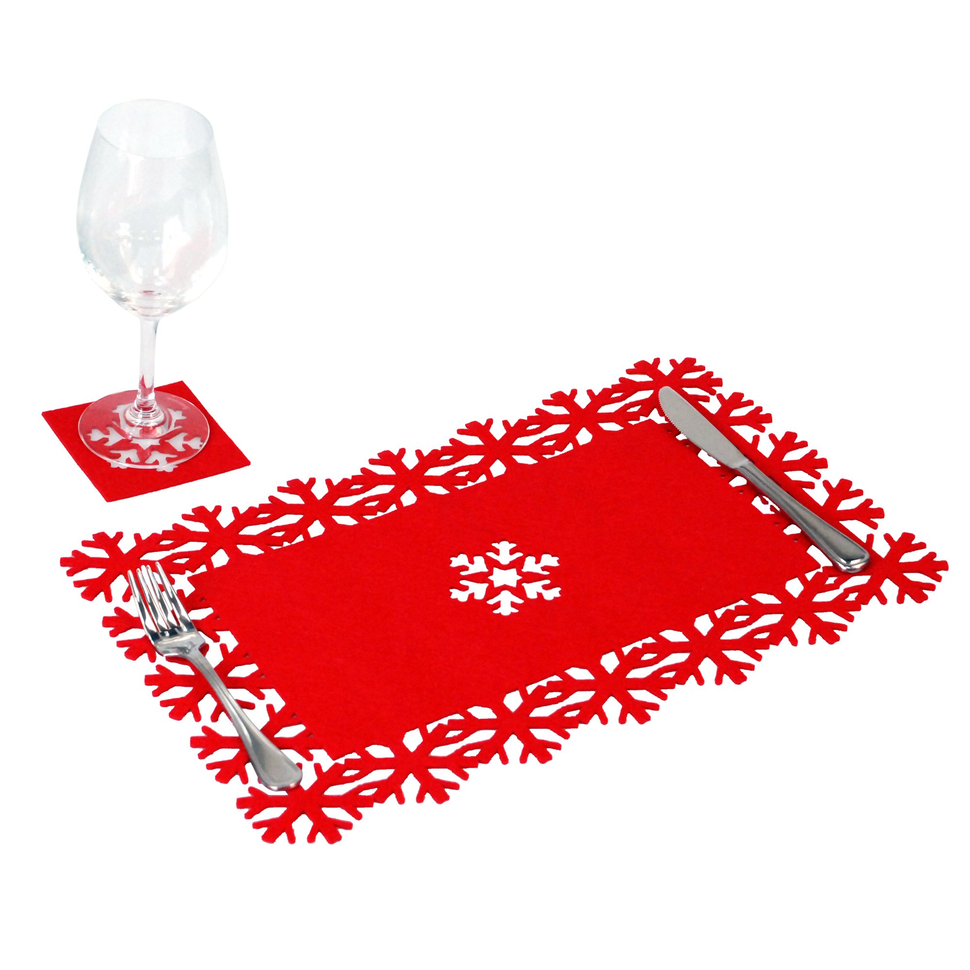 Simpa Red 4 X Simpa® Christmas Snowflake Felt Table Place Mat & Coaster Sets.