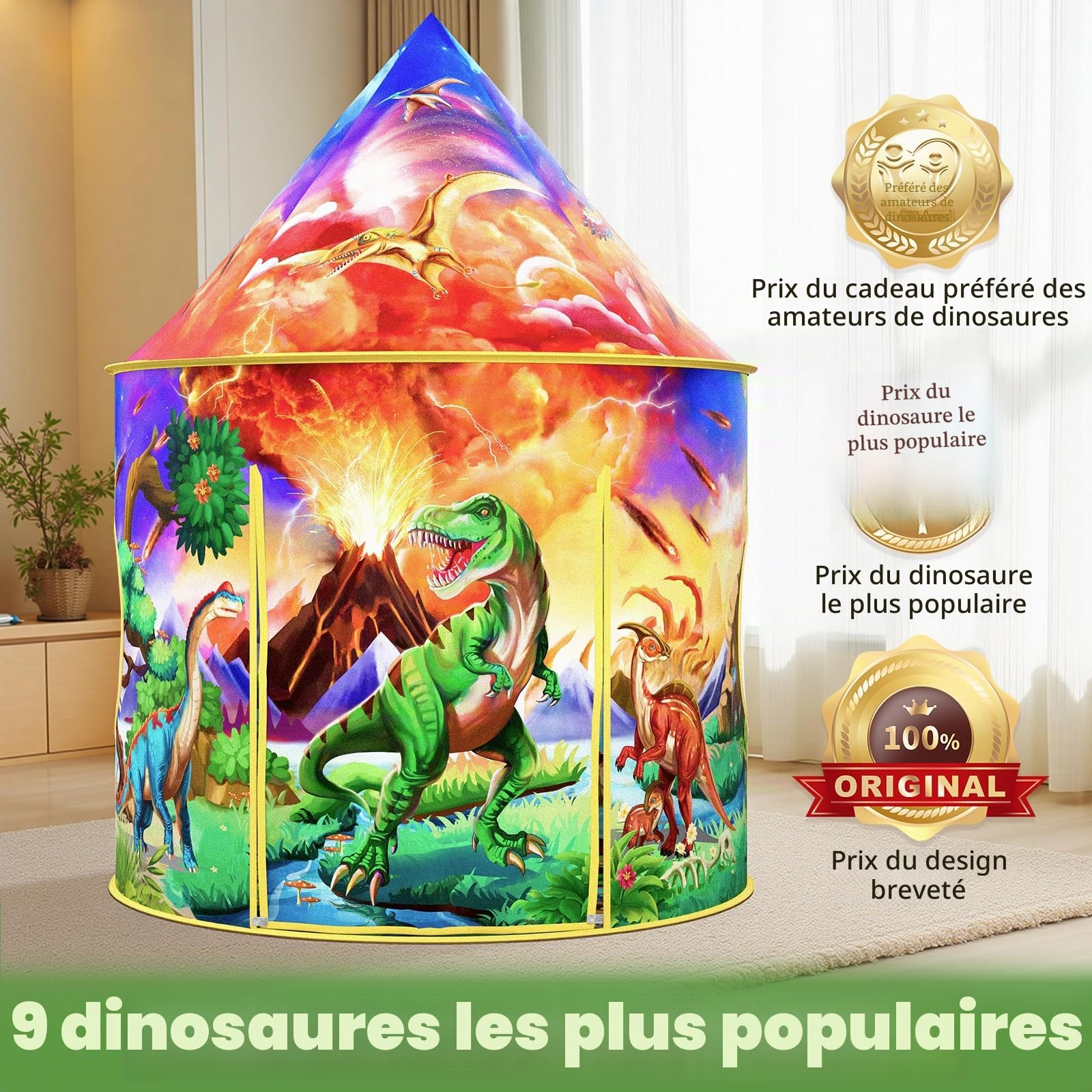 Wilwolfer Tente de Jeu pour la découverte des Dinosaures, Grande Tente Pop-up pour l'intérieur et l'extérieur, Aventure éducative des Dinosaures pour Les garçons et Les Filles (3-12 Ans).