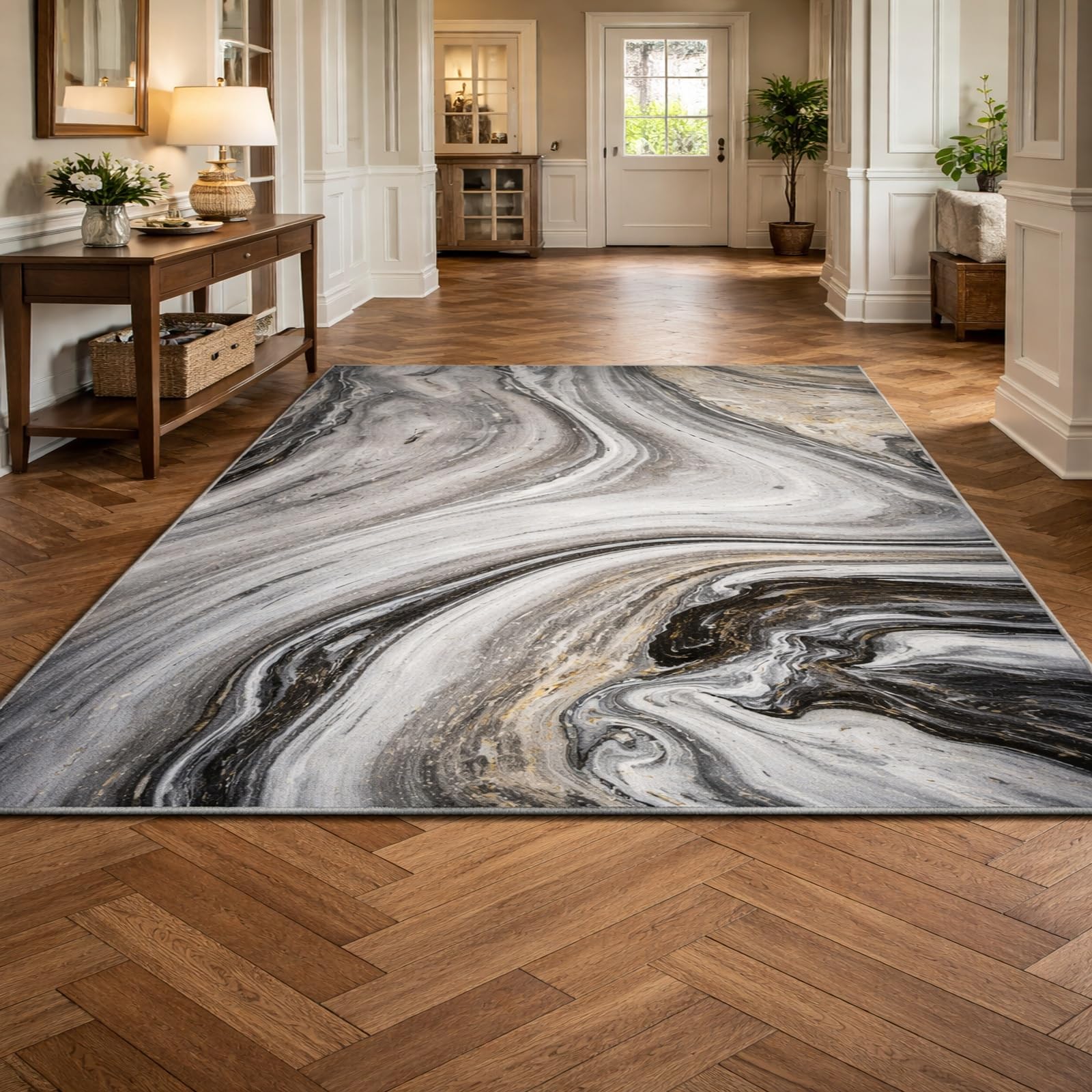 Tapis lavable et antidérapant carré 150x150 cm au motif abstrait
