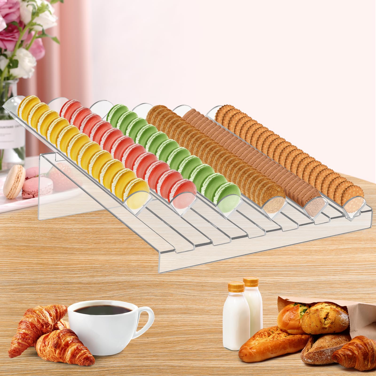 BAOSHISHAN Présentoir à macarons Plateau à macarons en acrylique avec 6 fentes Plateau à biscuits transparent pour fête, mariage, boulangerie, pâtisserie, boutique de desserts