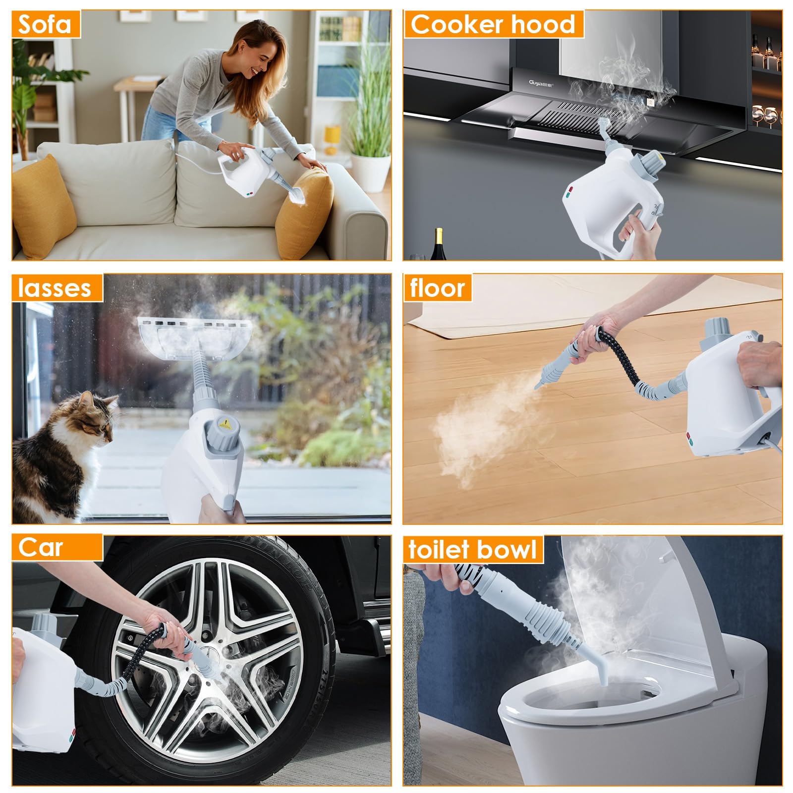 Nettoyeur Vapeur Portable,Nettoyeur Vapeur à Main 350ml avec 10 Accessoires | 1000W Nettoyeur Vapeur Multifonction pour Canapé, Cuisine, Sol, Salle de Bain, Voiture