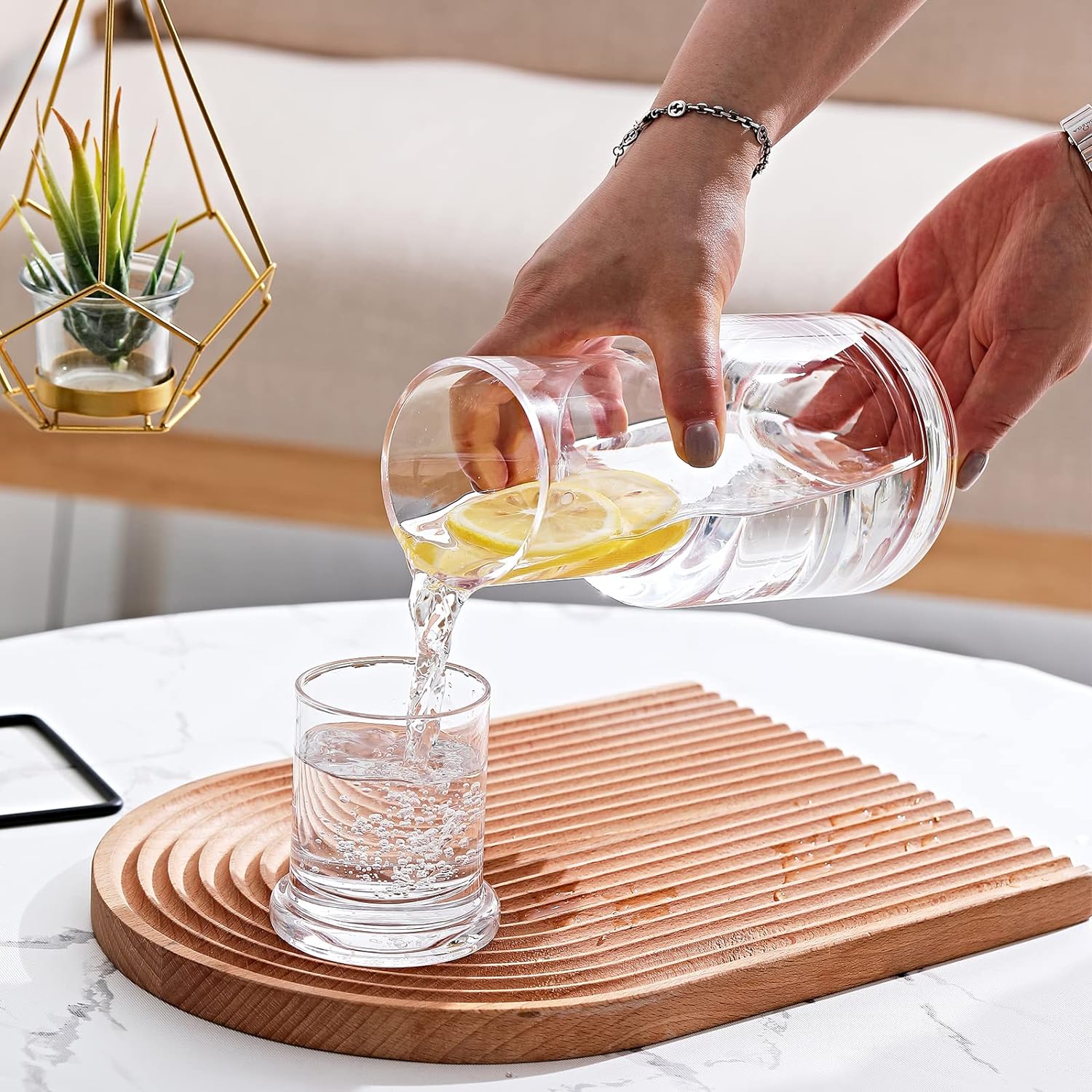 Bedside Water Carafe, Modern Night Water Pitcher with Glass Cup for Nightstand, Mouthwash Dispenser with Tumbler Lid for Bedroom, Bathroom - Image 3