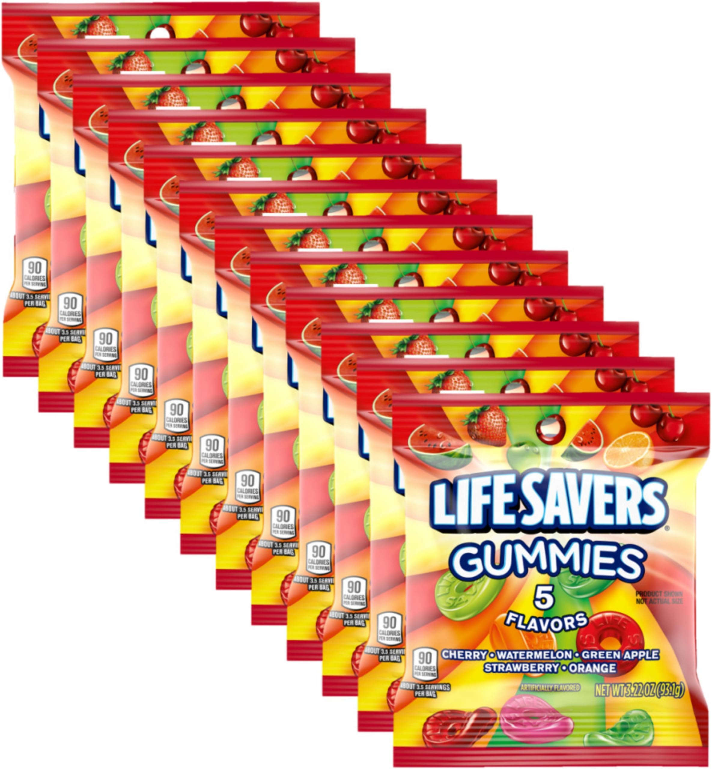 5 Flavors Gummy Candy, 3.22 oz Bag (Pack of 12)