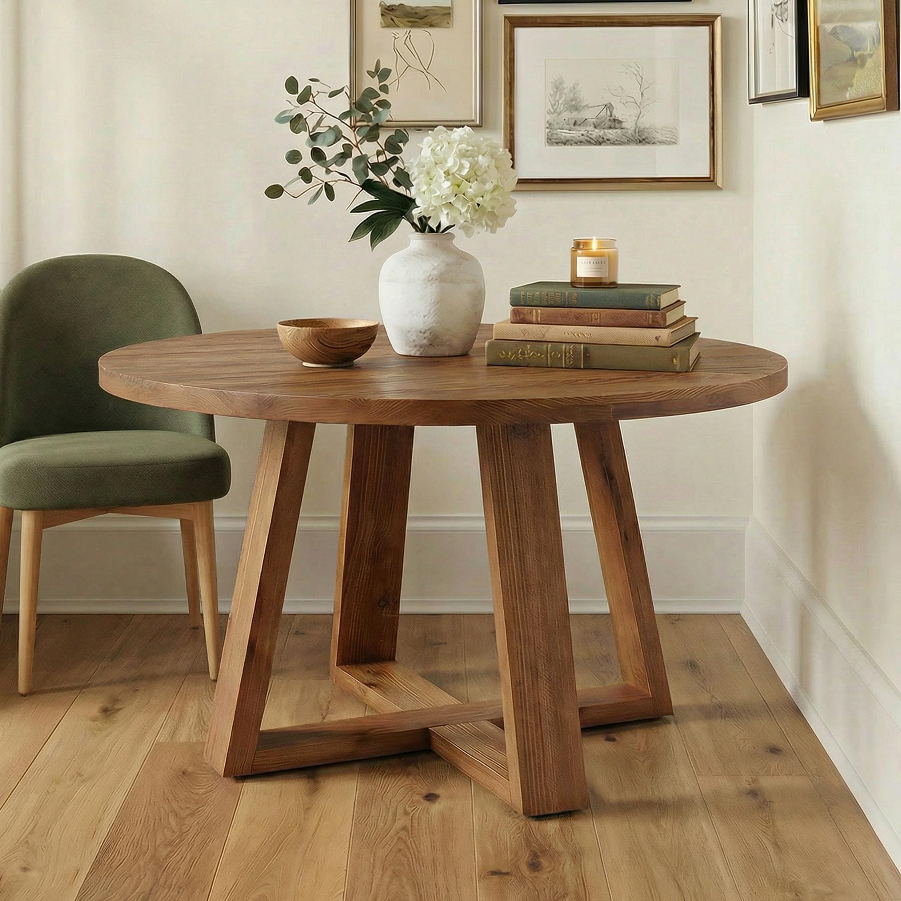 Runder Esstisch 120 cm Massivholz – Landhausstil Küchentisch für 4 Personen, rustikaler Holztisch mit stabilen A-Beinen & Warmer Eichenoptik für Esszimmer, Küche, Wohnzimmer