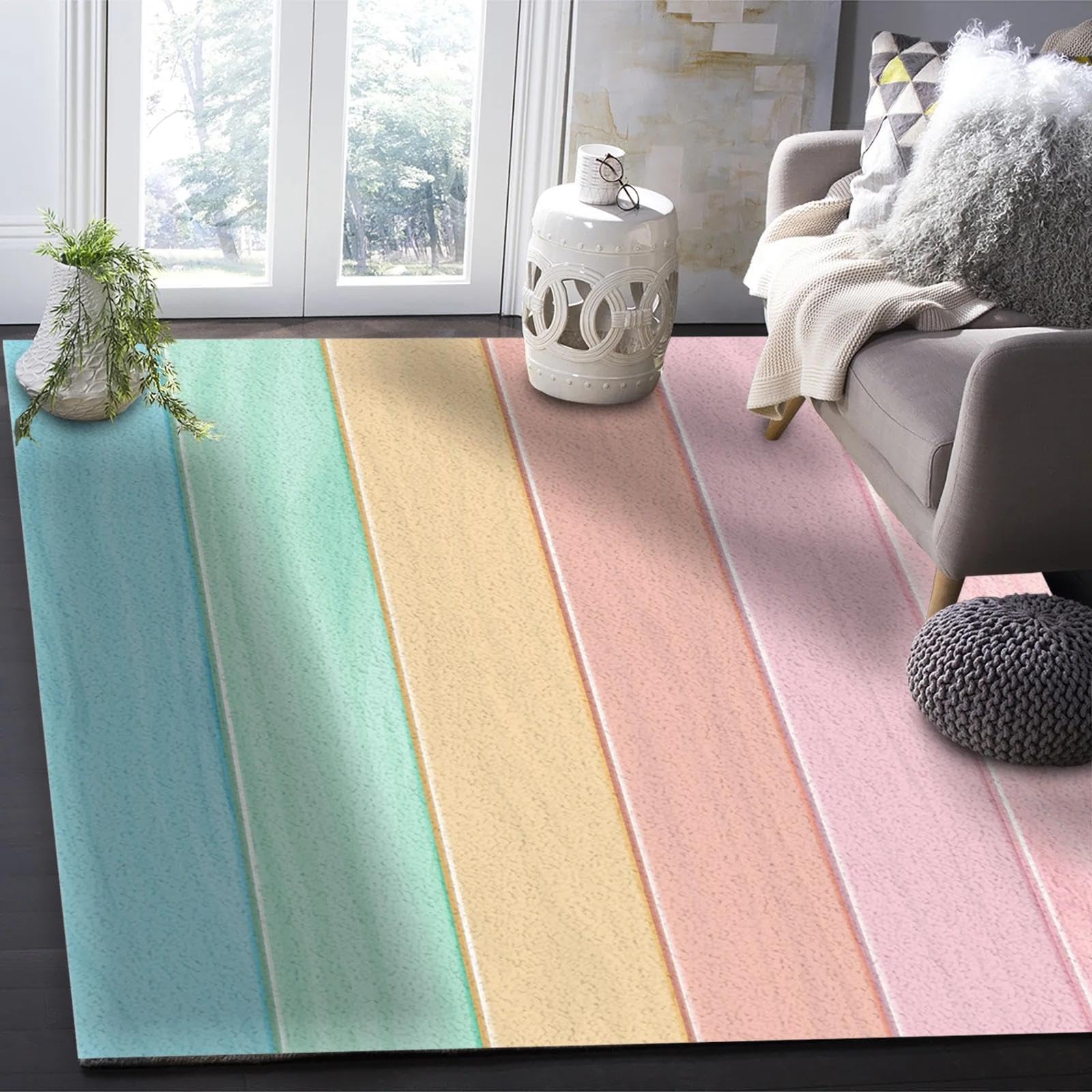 Tapis de Sol en Bois Arc-en-Ciel Chambre et Table Basse 60x90