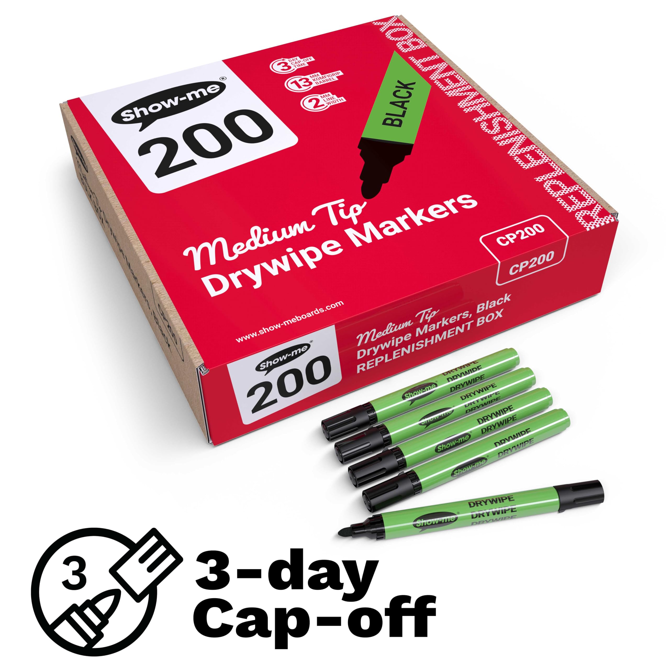 Whiteboard-Marker, Schwarz, Spitze mittel, 200 Stück