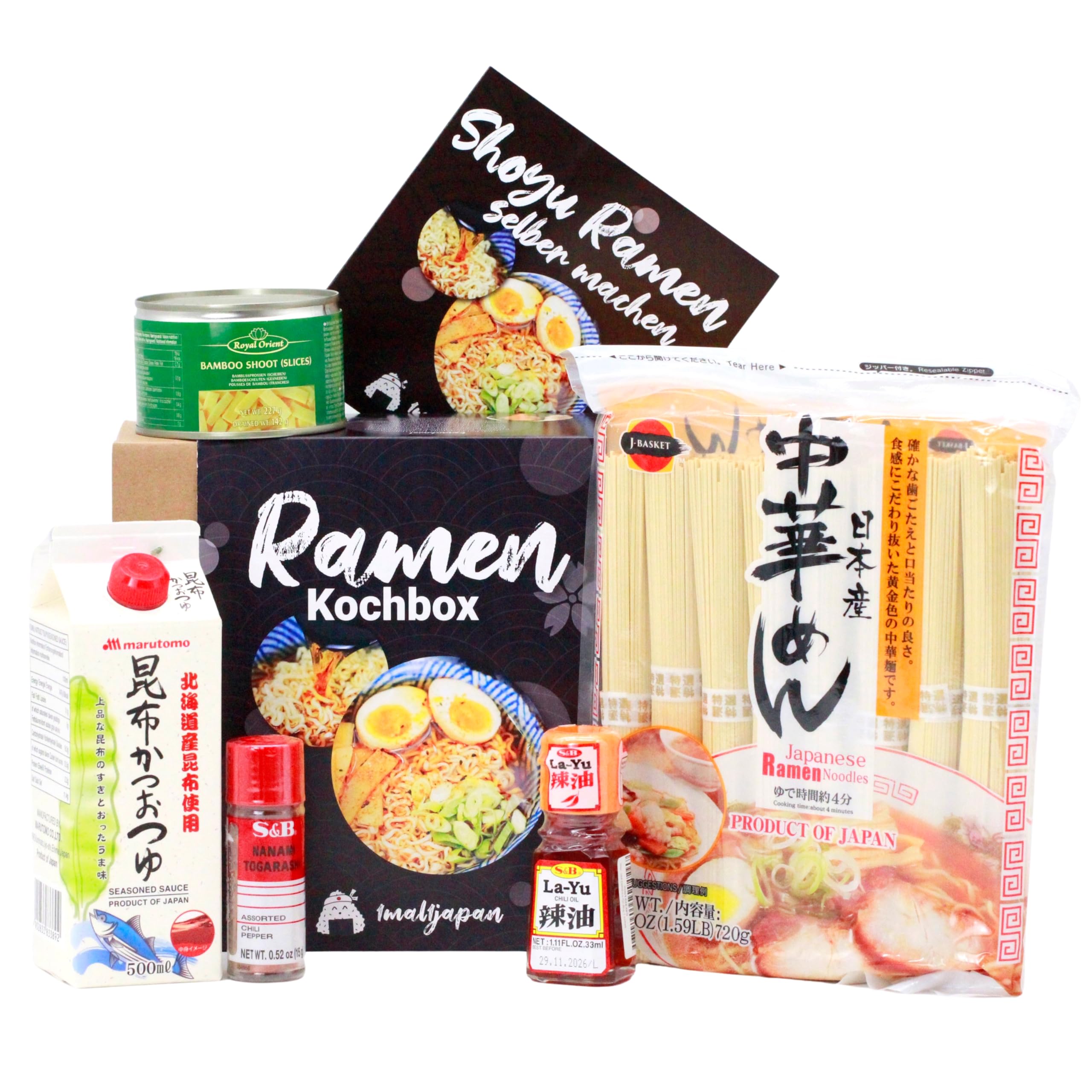 Ramen Kochset für japanische Nudelsuppe – für 8 Portionen, 6-teilige DIY Ramen Box, inkl. Anleitung für Shoyu Ramen, Geschenkidee, auch für Einsteiger