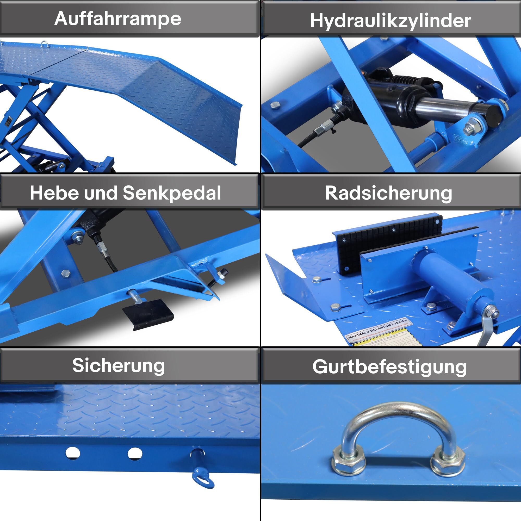 Bituxx Motorrad Scheren Hebebühne Motorradheber Motorradbühne Lift Hydraulisch mit Fußpumpe, 360 kg Belastbar, Werkstattbühne mit Radsicherung und Auffahrrampe