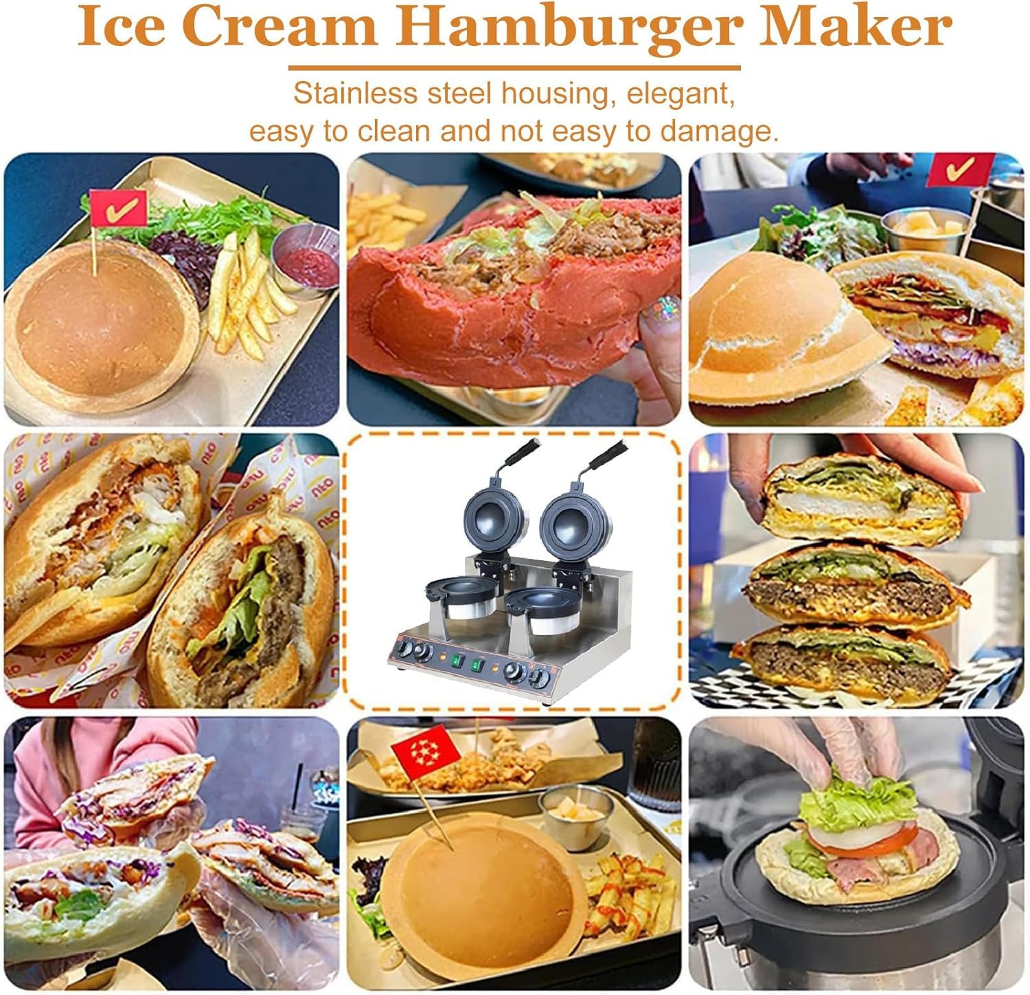 Prasa Panini Opiekacz Do Kanapek Lody Brioche Hamburger Maker, Talerze Nieprzywierające Niezależna Regulacja Temperatury Dla Piekarni, Restauracji, Dual, 220V