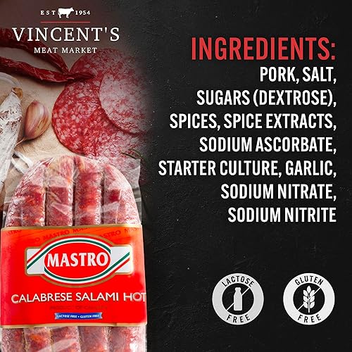 Miniatura 2 de Vincent's Meat Market - Salami italiano picante. Calabrese caliente plano, salami Soppressata. Ideal para delicias de embutidos, sabores de calidad