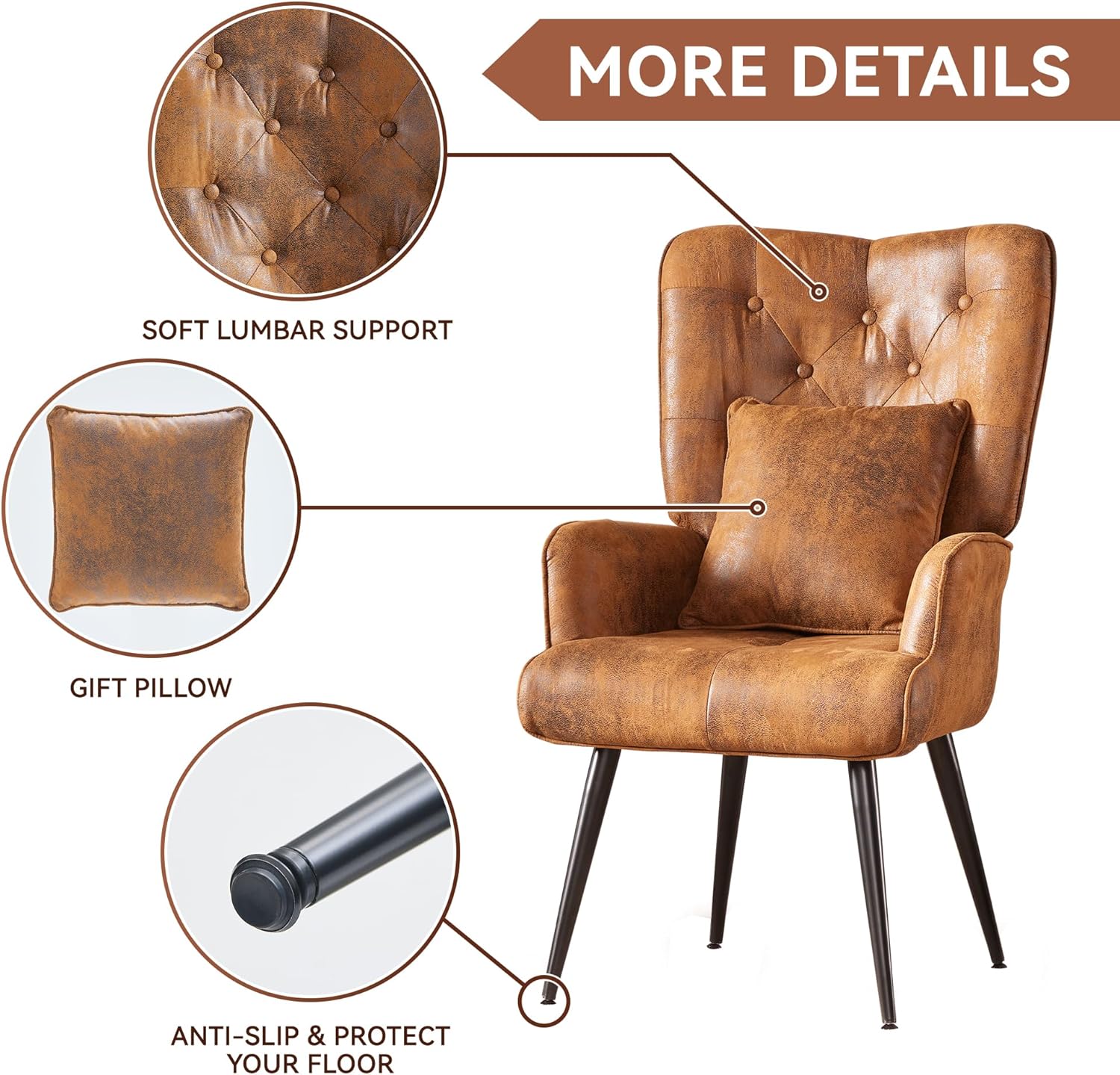 Iroomy Accent Chairs Living Room Chairs, Reading Wingback Arm Chair