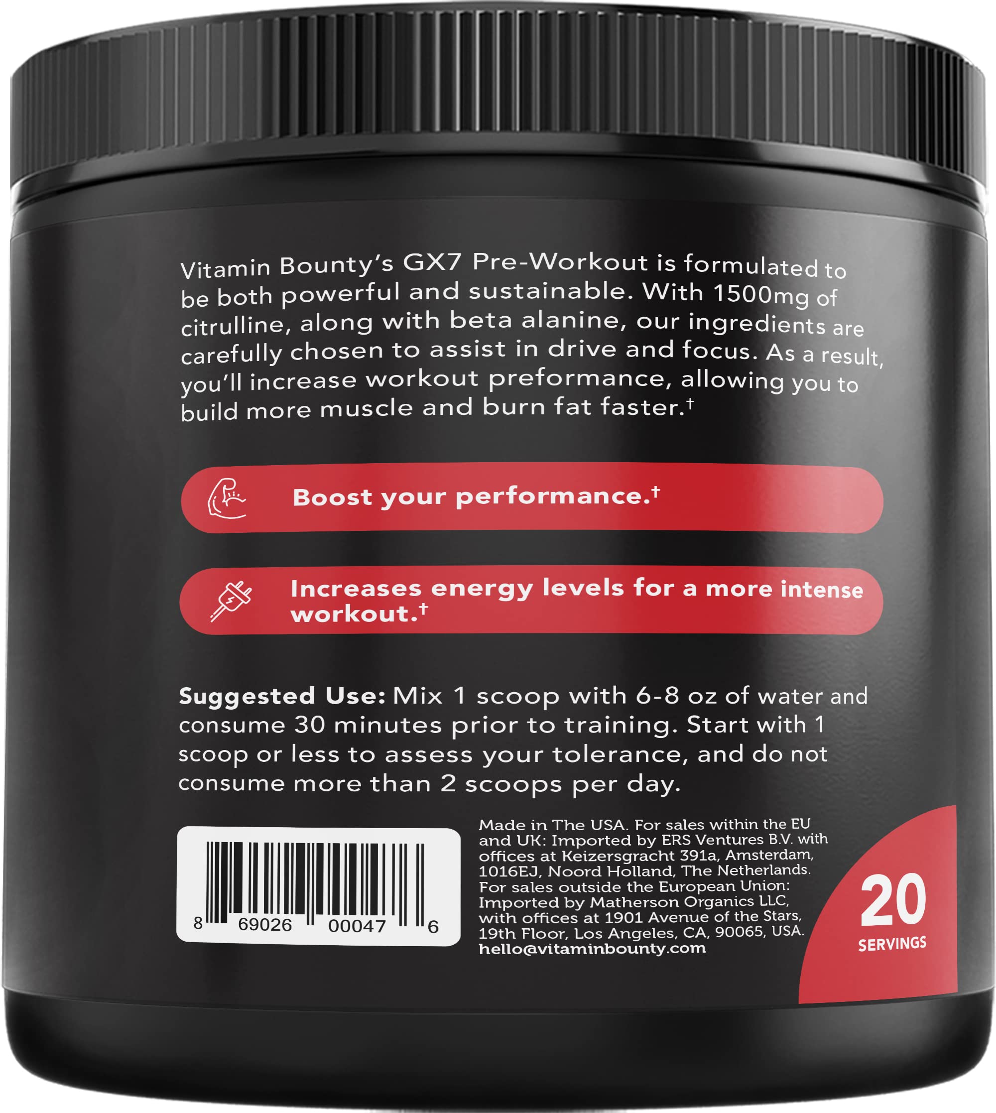 Vitamin Bounty Gx7 Pre Workout Powder for Men – Pre workout for Women - Sugar Free Pre Workout Energy Booster Supplement with Beta-Alanine, Caffeine, Keto, 0g Net Carbs - Watermelon Flavor, 20 Serving — Amazon image 7