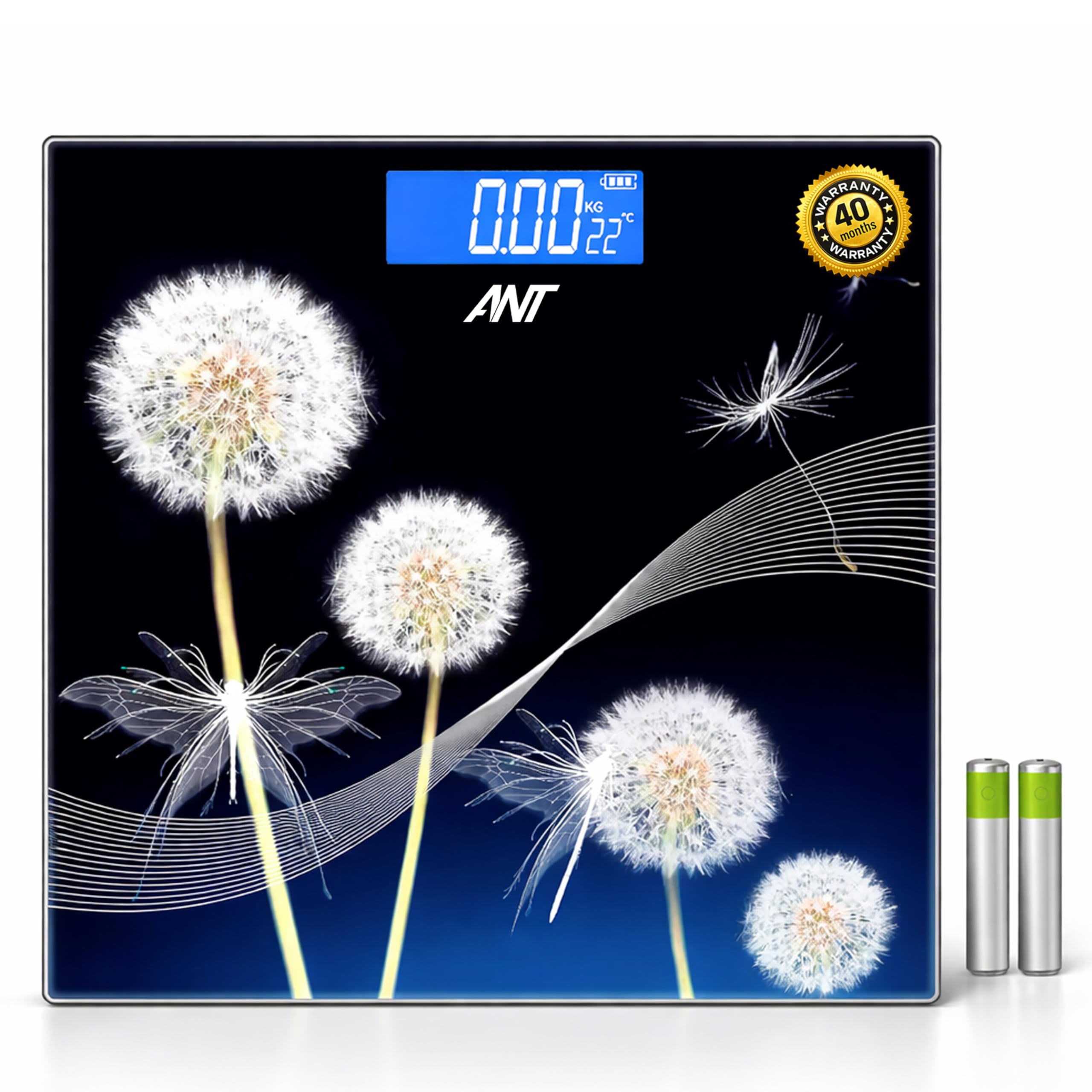 Ant Esports Flora Dandelion Personal Digital Bathroom weighing scale for Human body Weight measurement with Wide LCD Display Thick Tampered Glass for ...