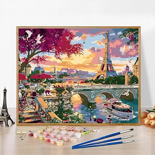 Miniatura 3 de QUITEDEW Pintura por números de la torre Eiffel para adultos, pintura de paisaje urbano por números, kits de pintura de paisaje por números,