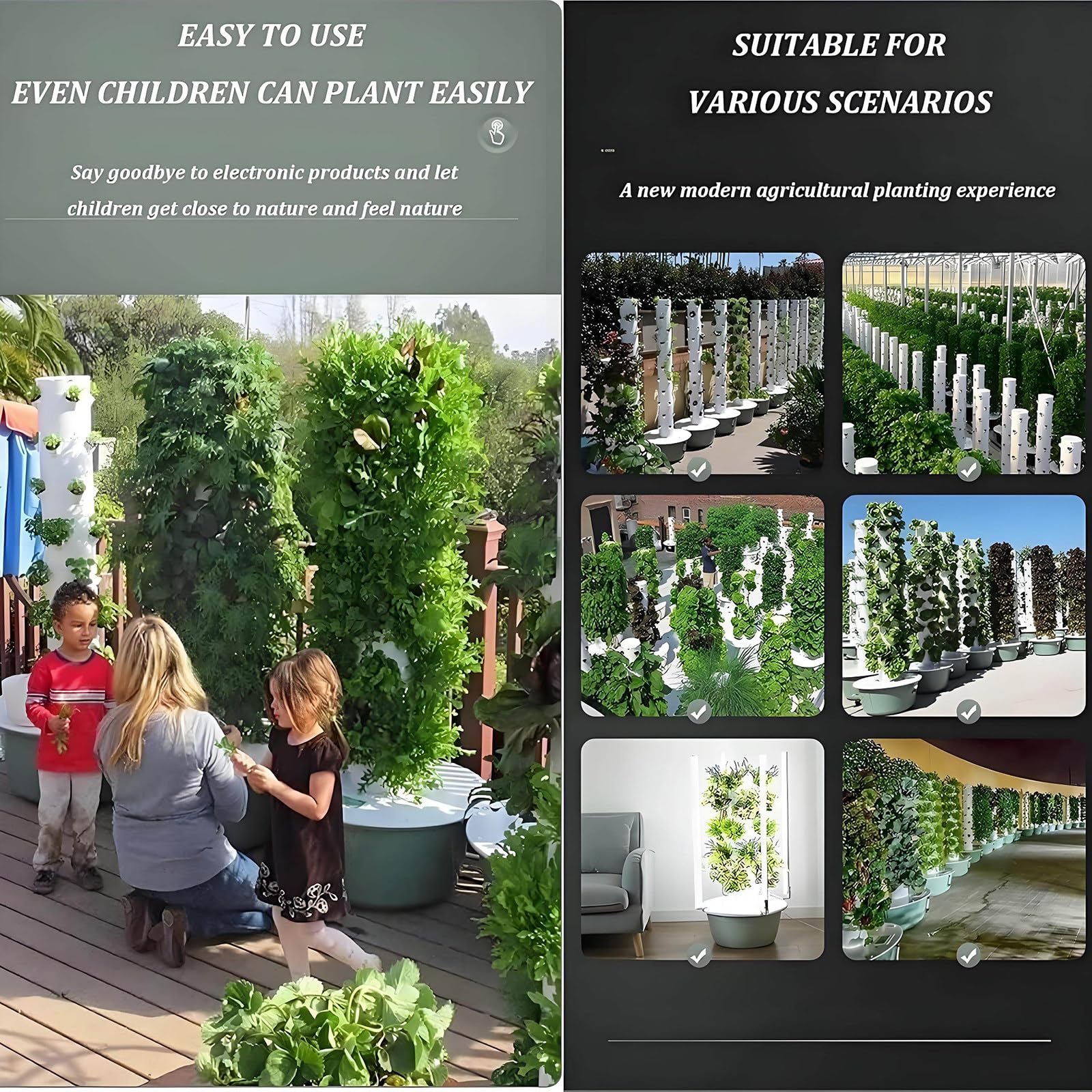 Sistema de torre hidropónica, jardín vertical de 9 capas con luces LED inteligentes de crecimiento, kit de riego automático para hierbas y verduras de hoja verde, solución de jardinería en el hogar