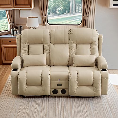 Miniatura 9 de TUNYI Wall Hugger Power Loveseat - Sofá biplaza reclinable con consola de teatro, sofá reclinable RV con USBtomacorrientealtavozportavasosluz